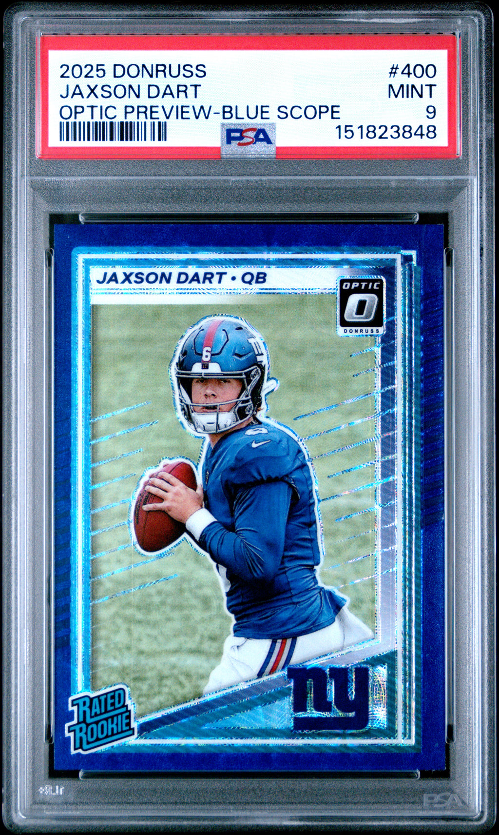 2025 Panini Donruss #400 Jaxson Dart Optic Preview-Blue Scope PSA 9