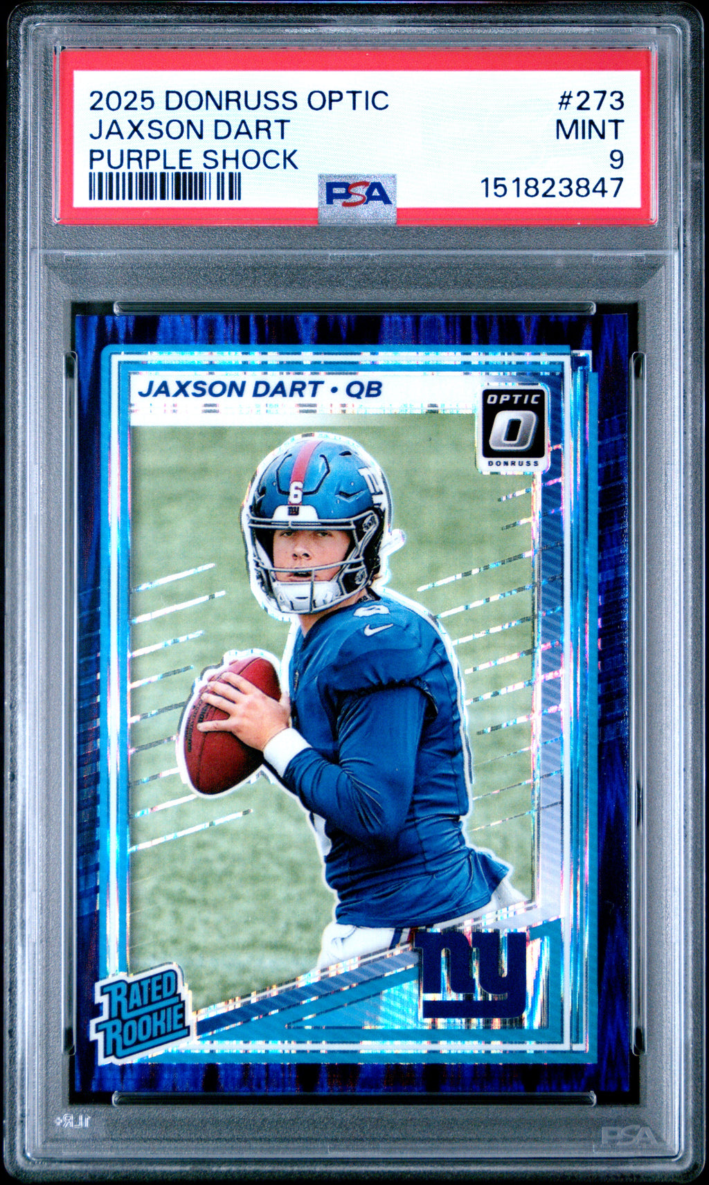 2025 Panini Donruss Optic #273 Jaxson Dart Purple Shock PSA 9