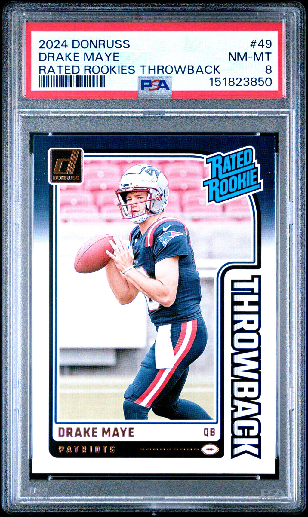 2024 Panini Donruss Rated Rookies Throwback #49 Drake Maye PSA 8