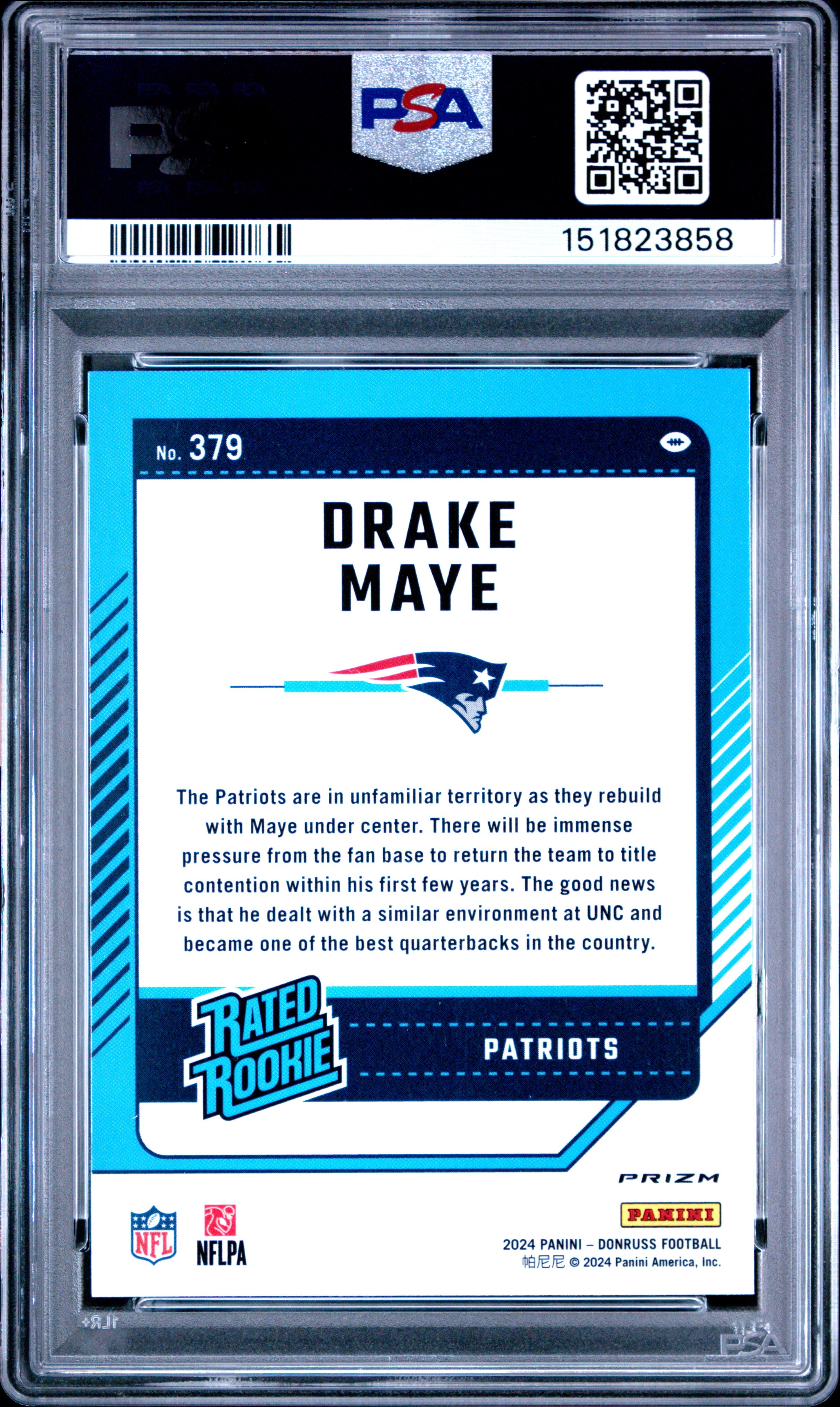 2024 Panini Donruss #379 Drake Maye Optic Preview-Pink PSA 10