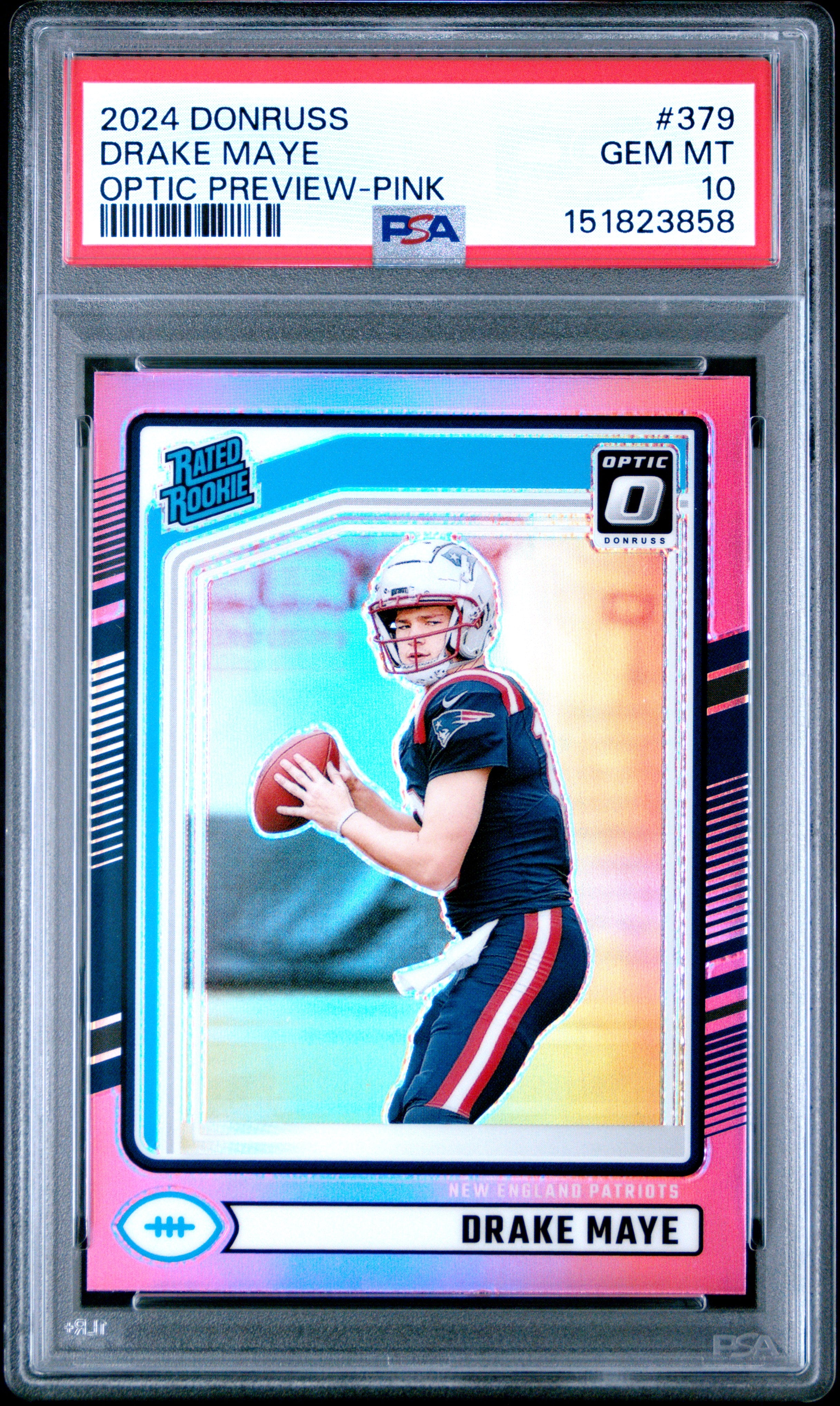 2024 Panini Donruss #379 Drake Maye Optic Preview-Pink PSA 10