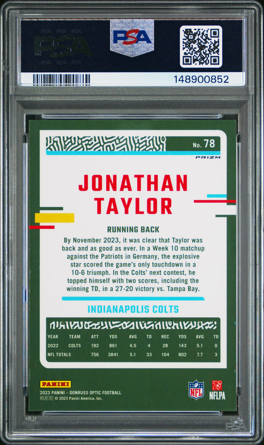 2023 Panini Donruss Optic #78 Jonathan Taylor Stars PSA 10