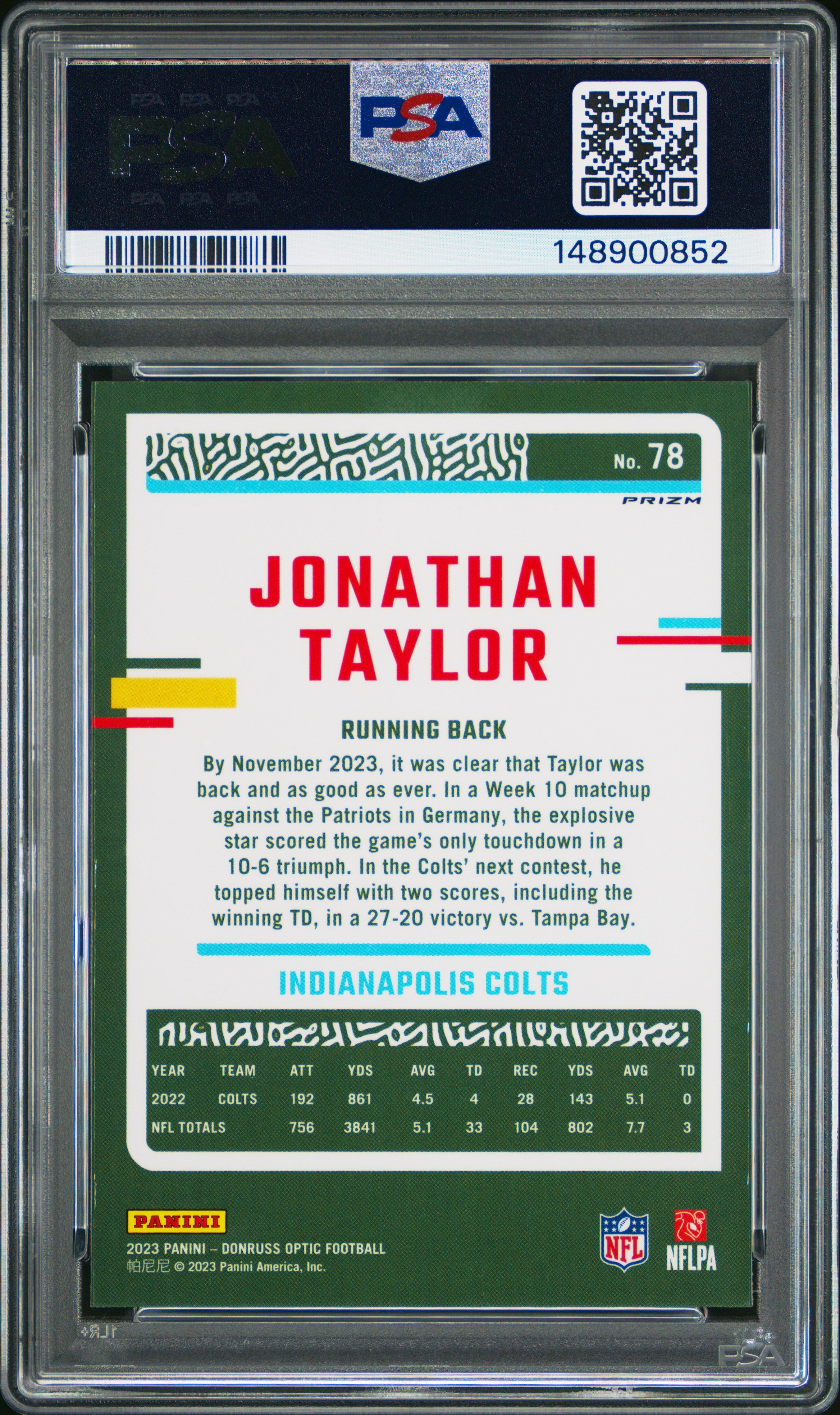 2023 Panini Donruss Optic #78 Jonathan Taylor Stars PSA 10