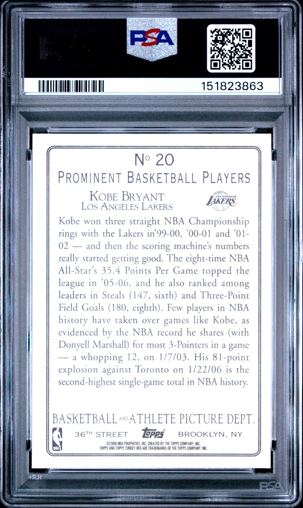 2006 Topps Turkey Red #20 Kobe Bryant PSA 9