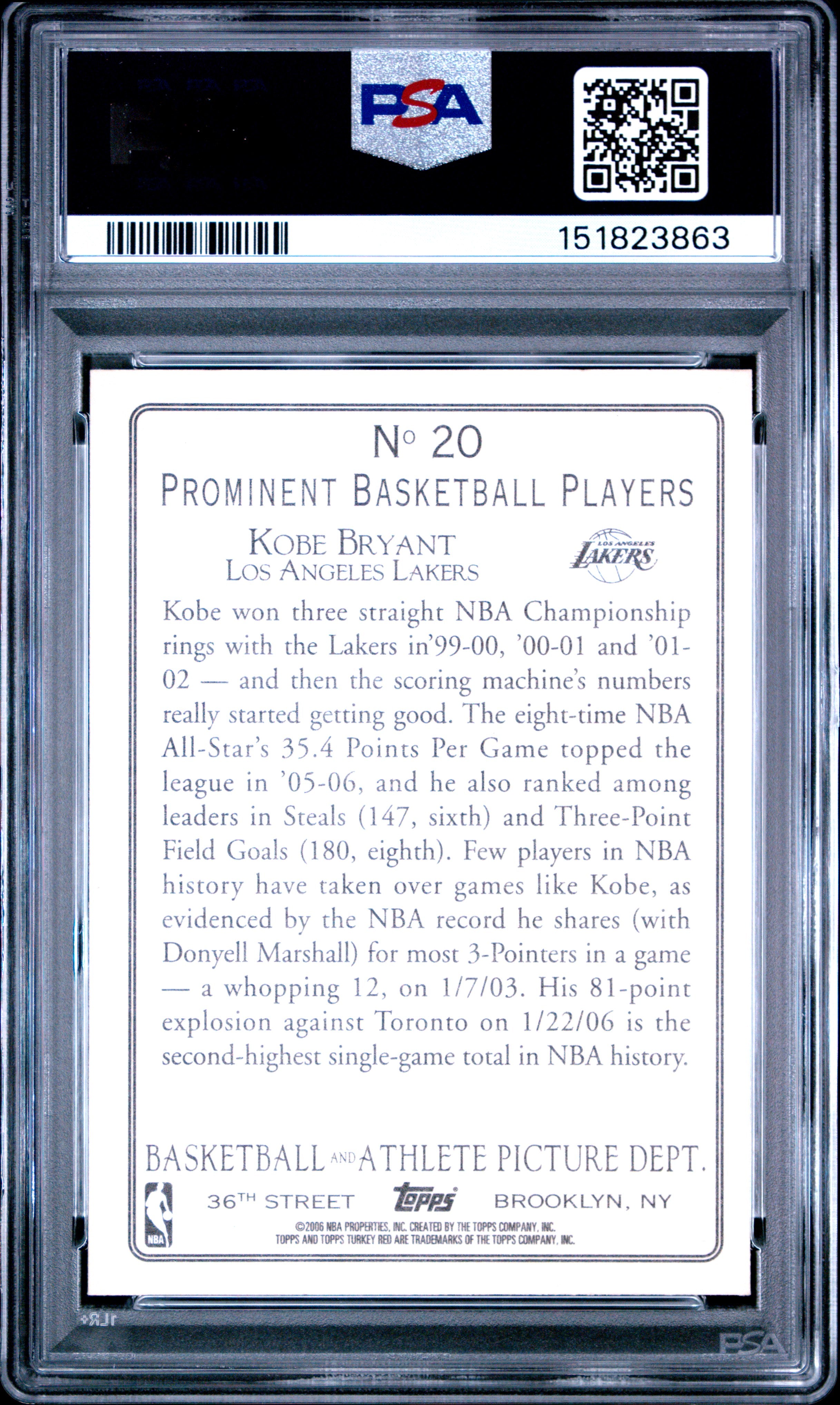 2006 Topps Turkey Red #20 Kobe Bryant PSA 9