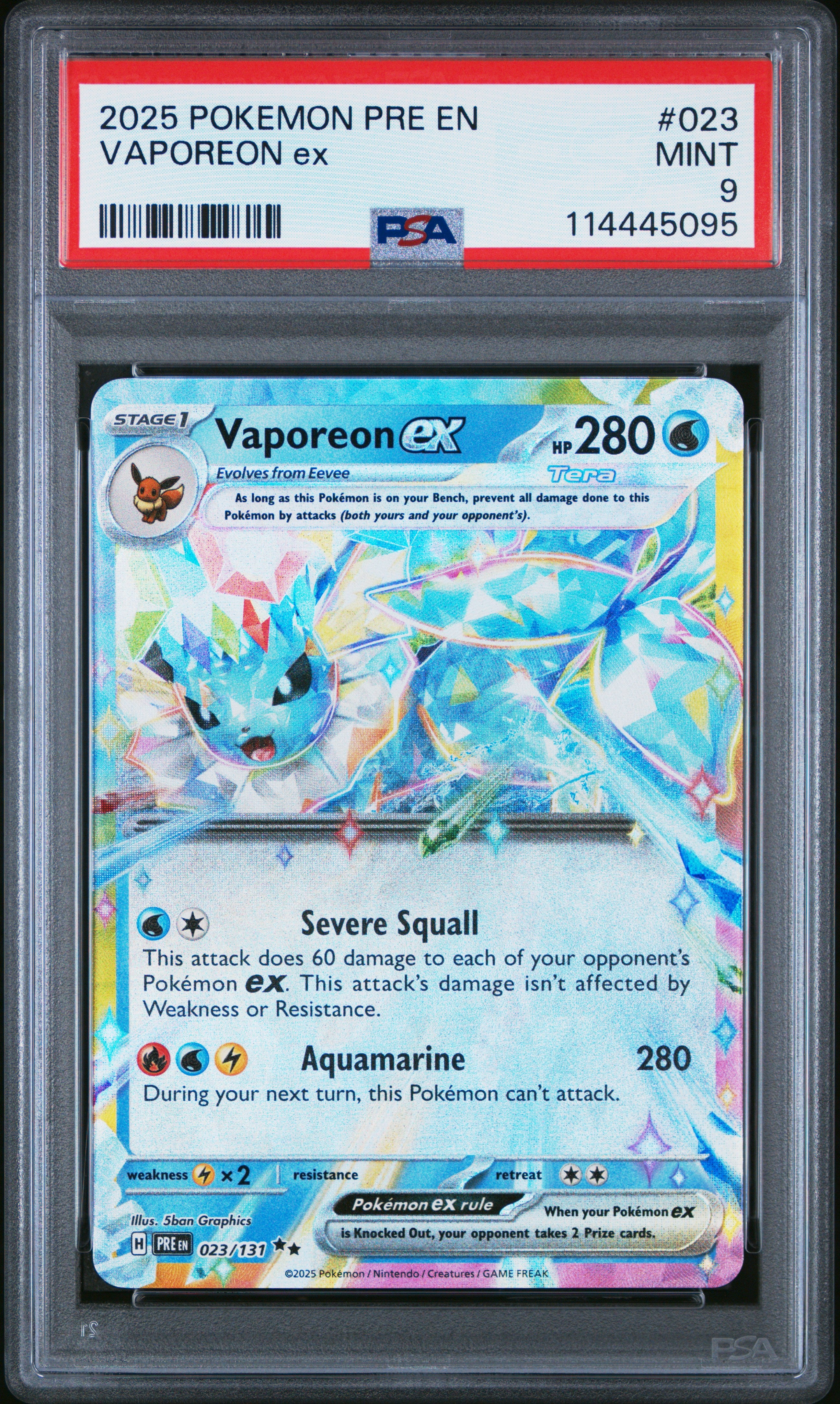 2025 Pokemon Pre En-Prismatic Evolutions #023 Vaporeon Ex PSA 9