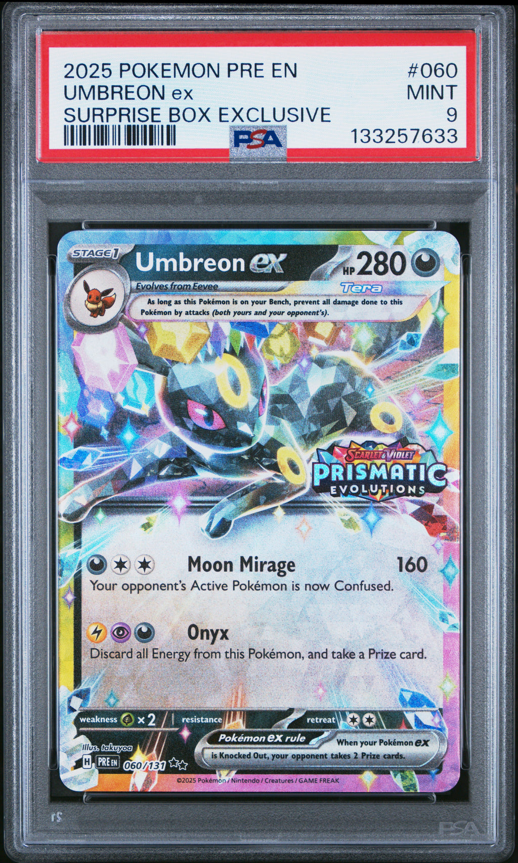 2025 Pre En-Prismatic Evolutions #060 Umbreon Ex Surprise Box Exclusive PSA 9