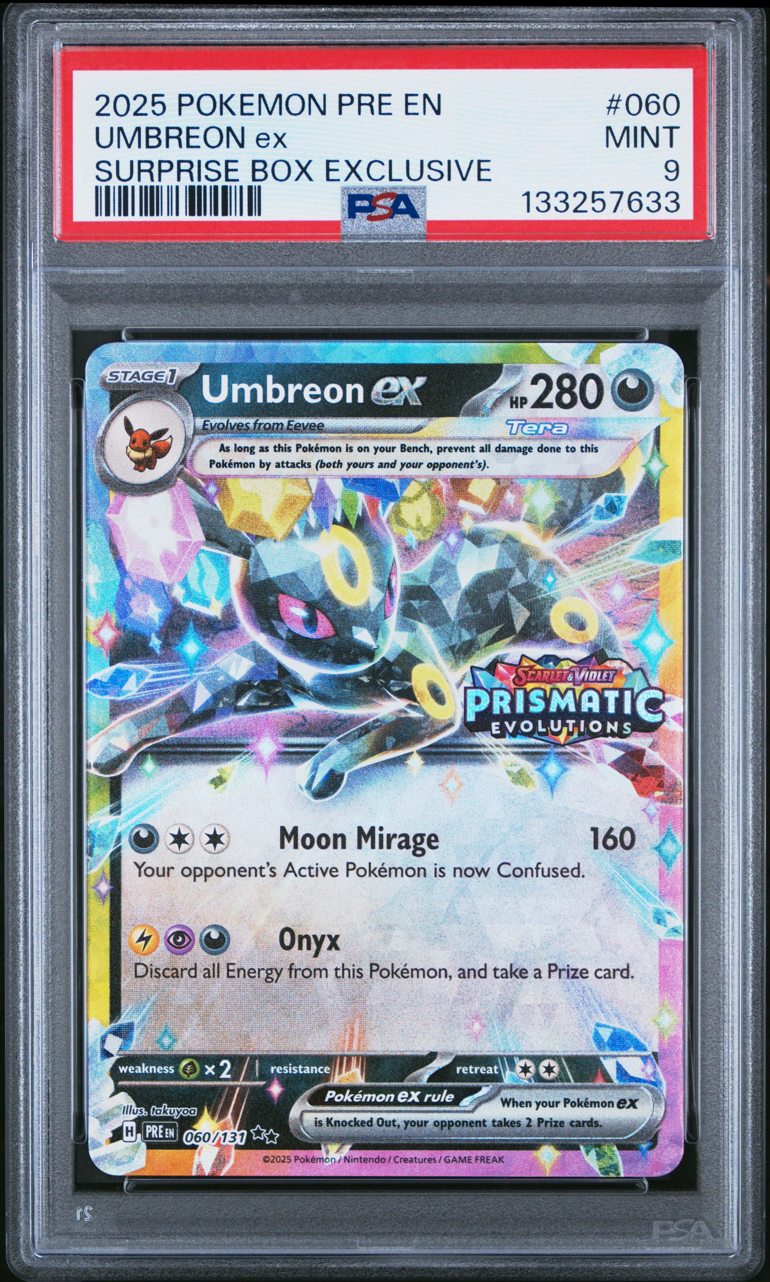 2025 Pre En-Prismatic Evolutions #060 Umbreon Ex Surprise Box Exclusive PSA 9
