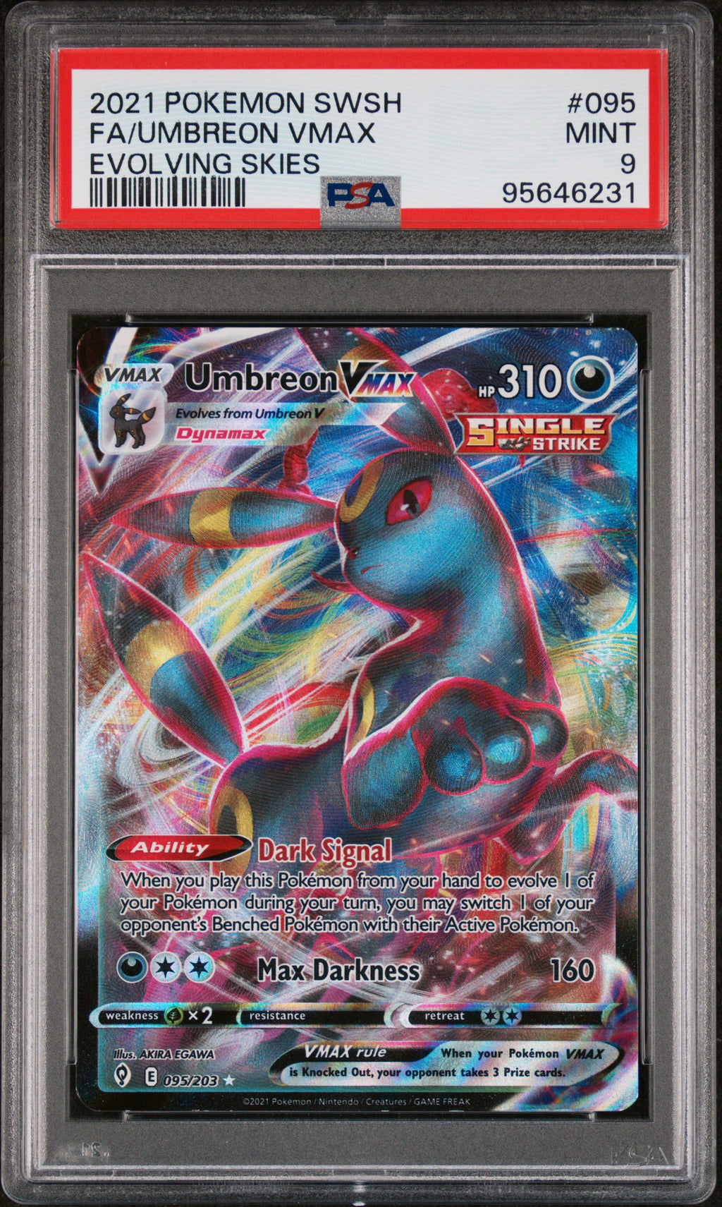 2021 Pokemon Sword & Shield Evolving Skies #095 Fa/Umbreon Vmax PSA 9