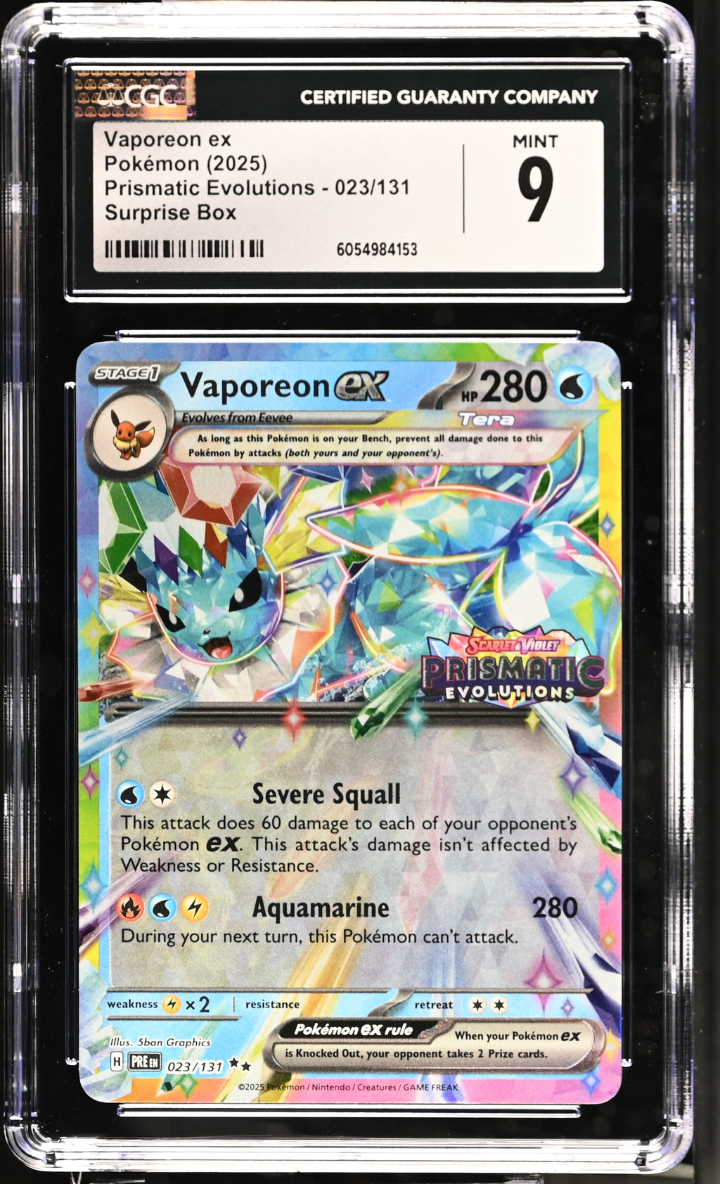 2025 Prismatic Evolutions #023/131 Vaporeon ex CGC 9