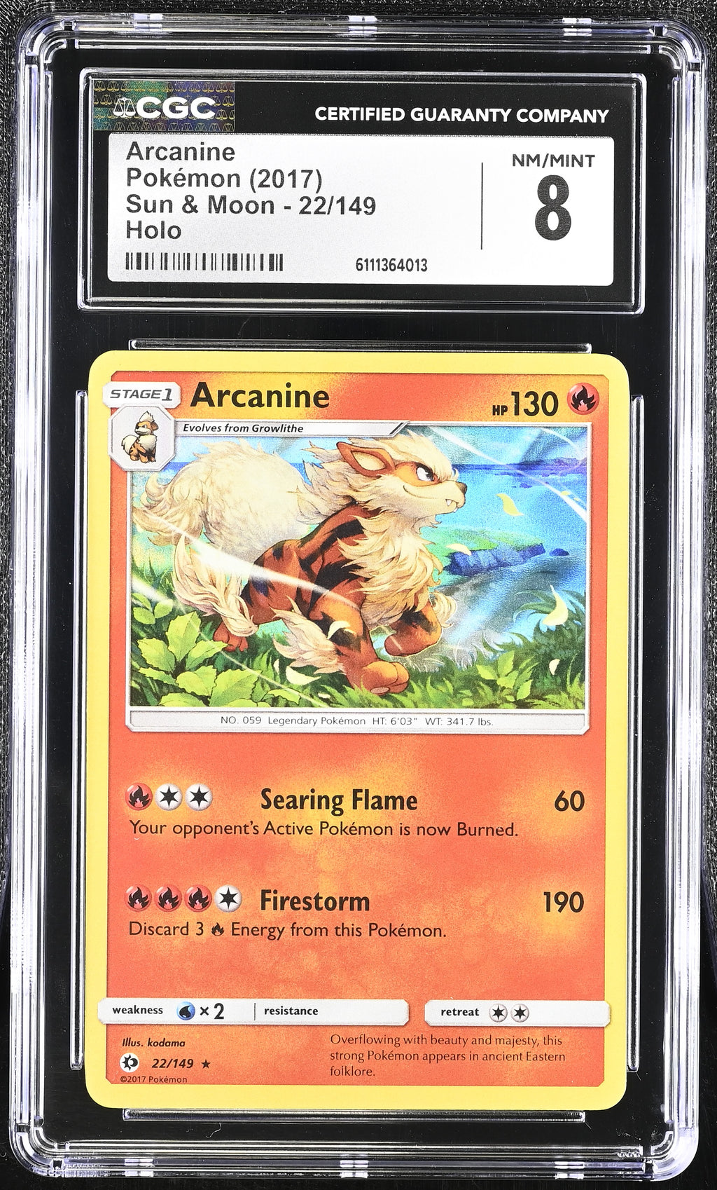 2017 Sun & Moon #22/149 Arcanine CGC 8