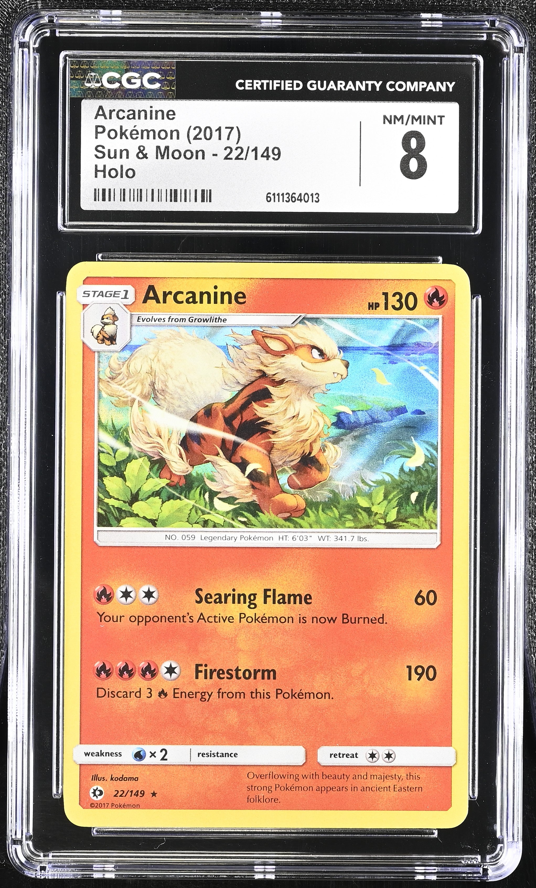 2017 Sun & Moon #22/149 Arcanine CGC 8
