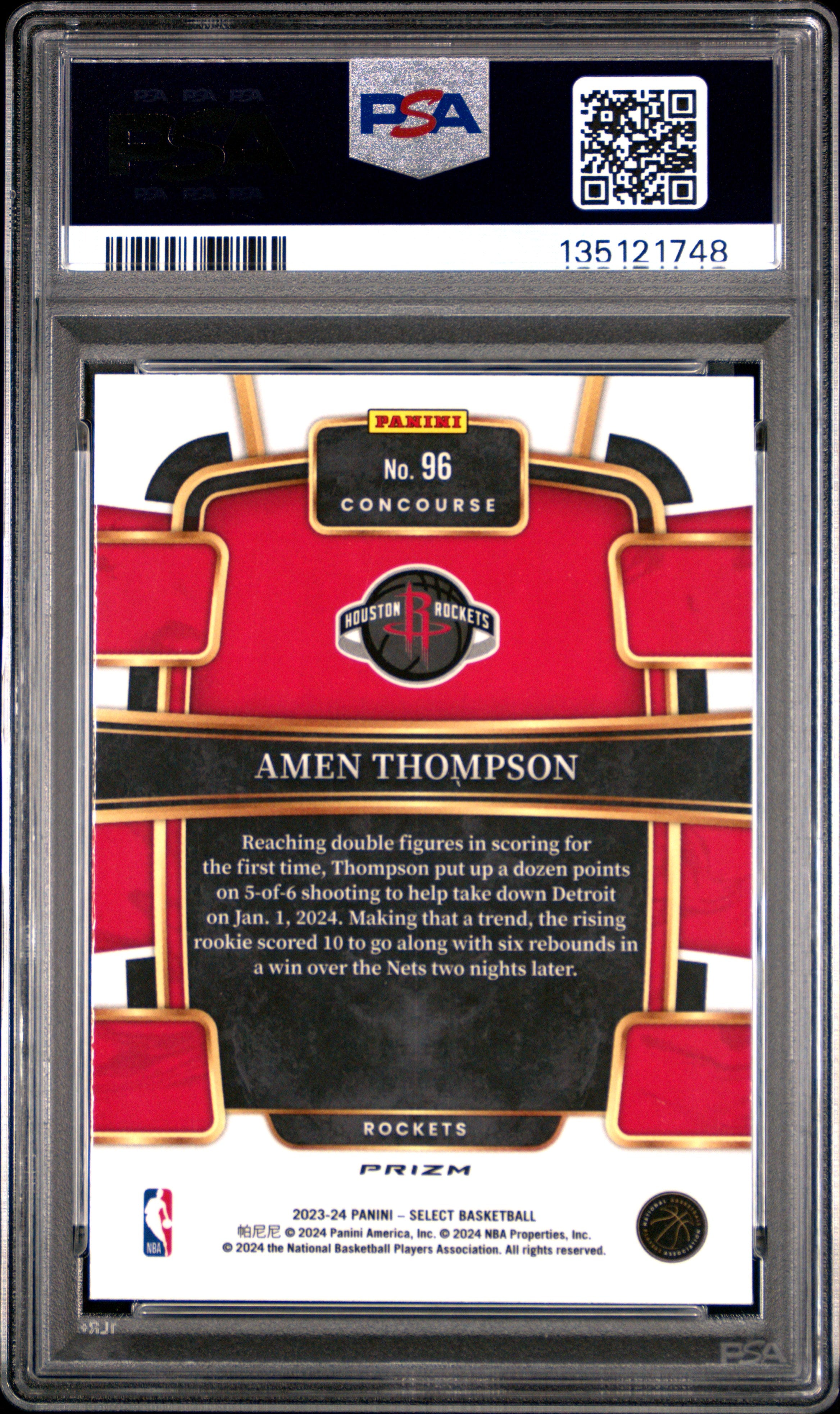 2023 Panini Select #96 Amen Thompson Orange Flash PSA 10