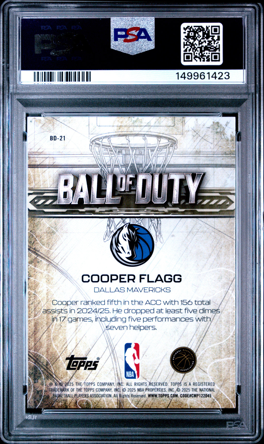 2025 Topps Chrome Ball Of Duty #BD-21 Cooper Flagg PSA 10