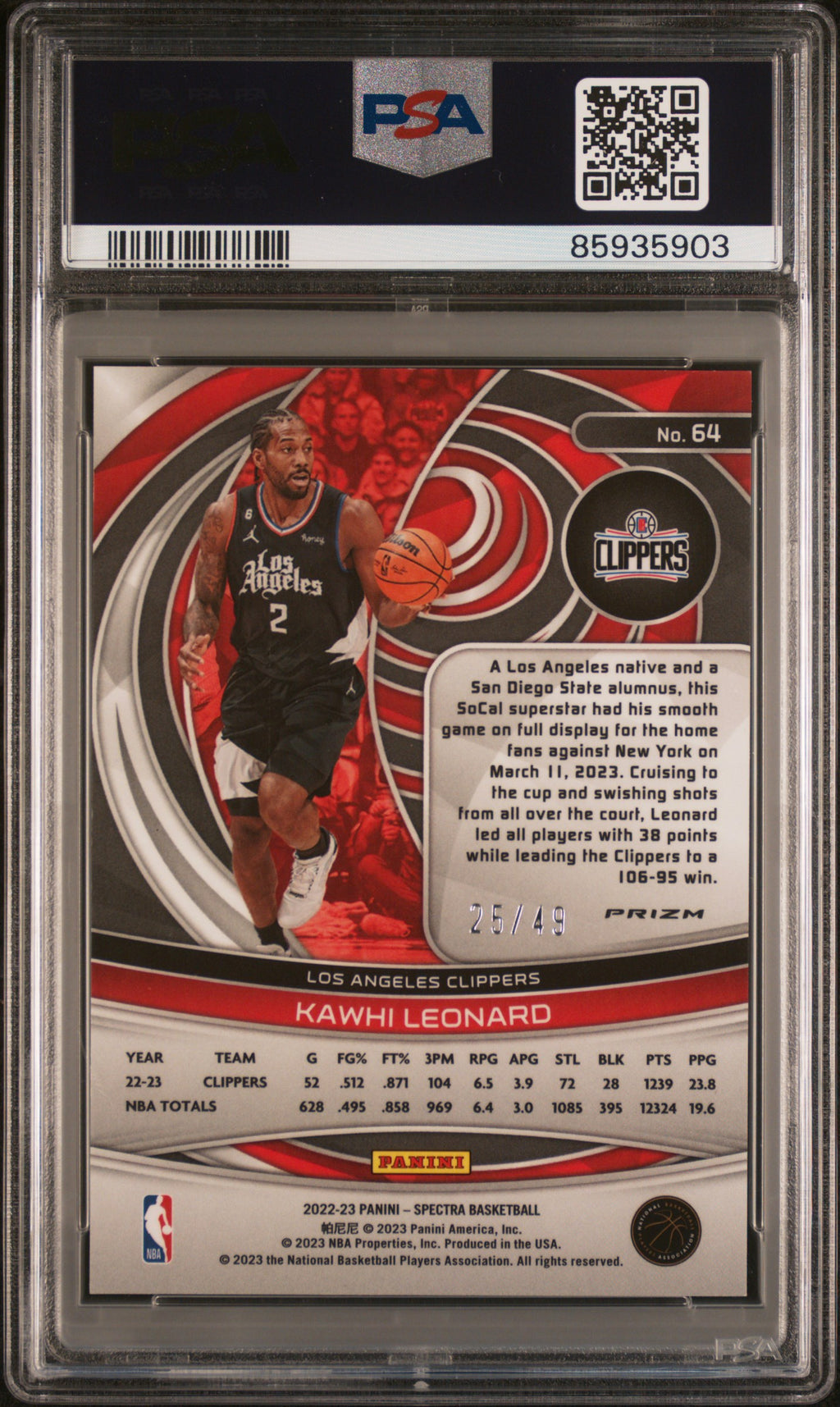 2022 Panini Spectra #64 Kawhi Leonard Astral PSA 9