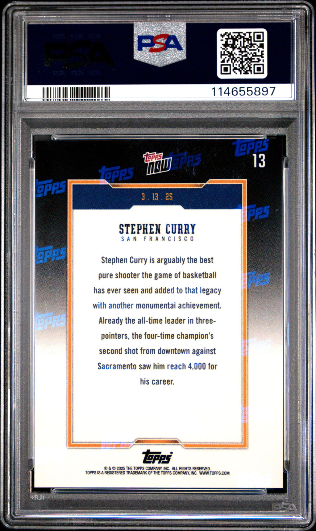 2024 Topps Now #13 Stephen Curry PSA 10