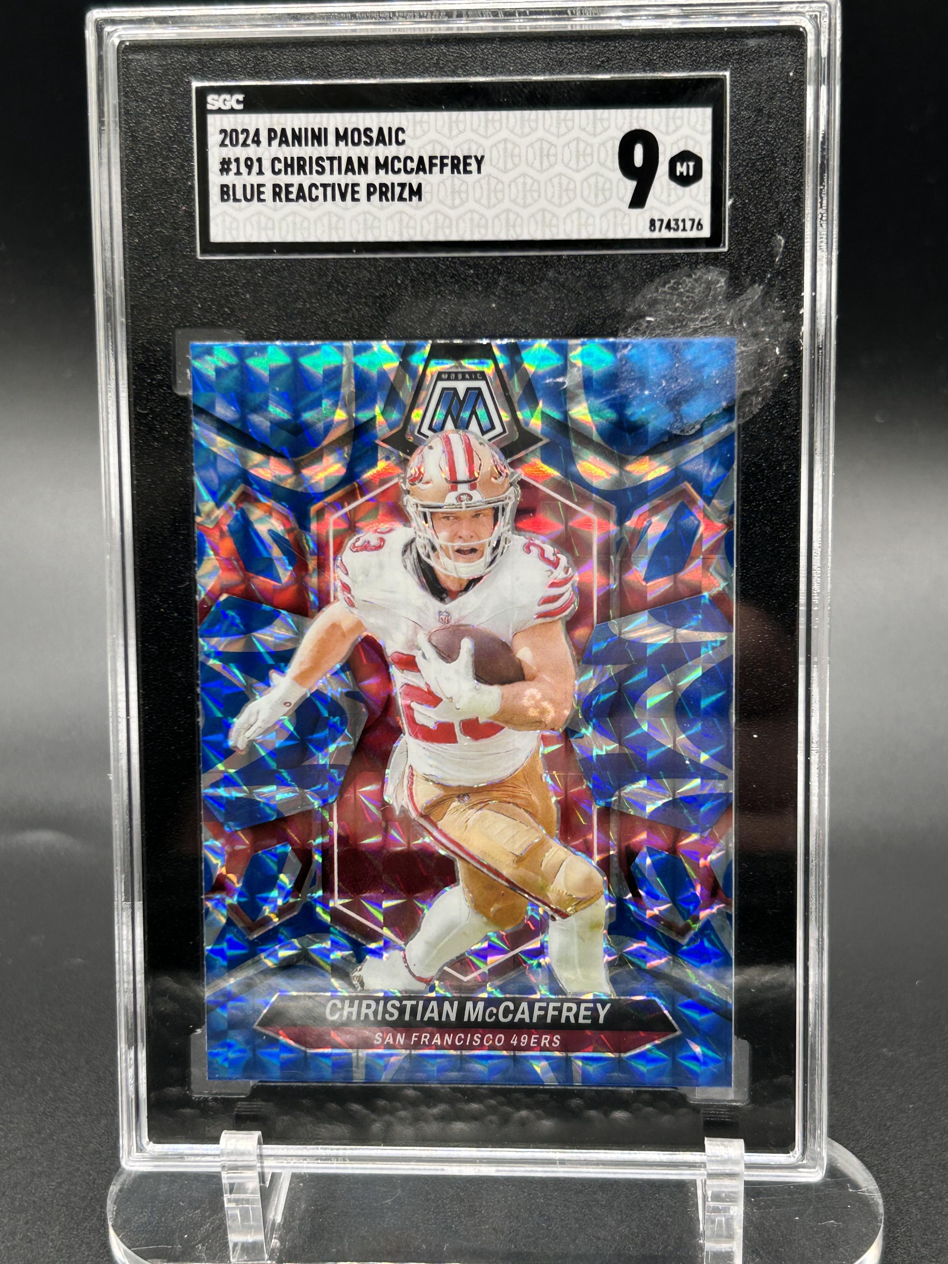 2024 Panini Mosaic #191 Christian Mccaffrey Blue Reactive Prizm SGC 9