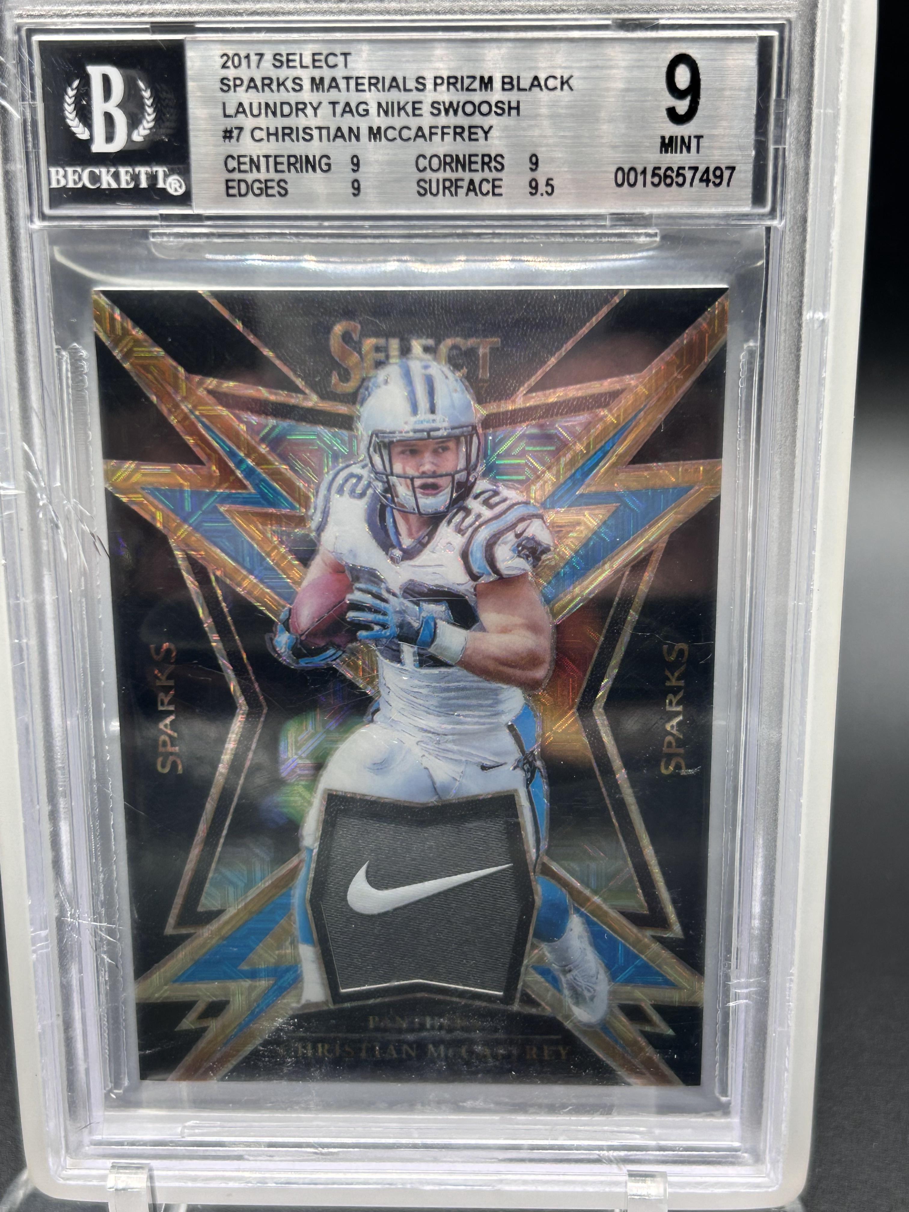 2017 Panini Select #7 Christian McCaffery Sparks Materials Prizm Black Laundry