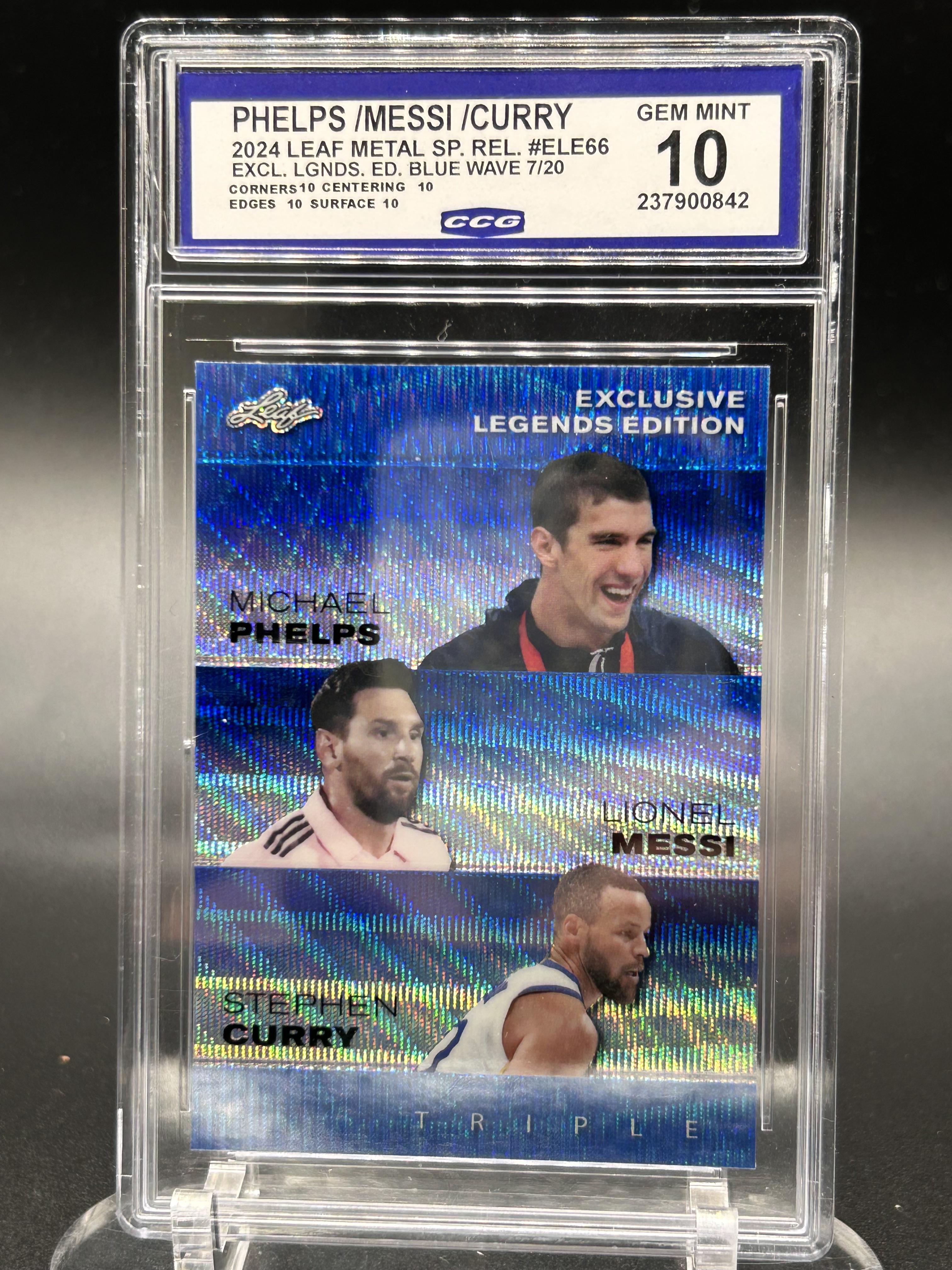 2024 Leaf Metal Sp. Rel. #ELE66 Phelps/Messi/Curry Excl. Legends Edition