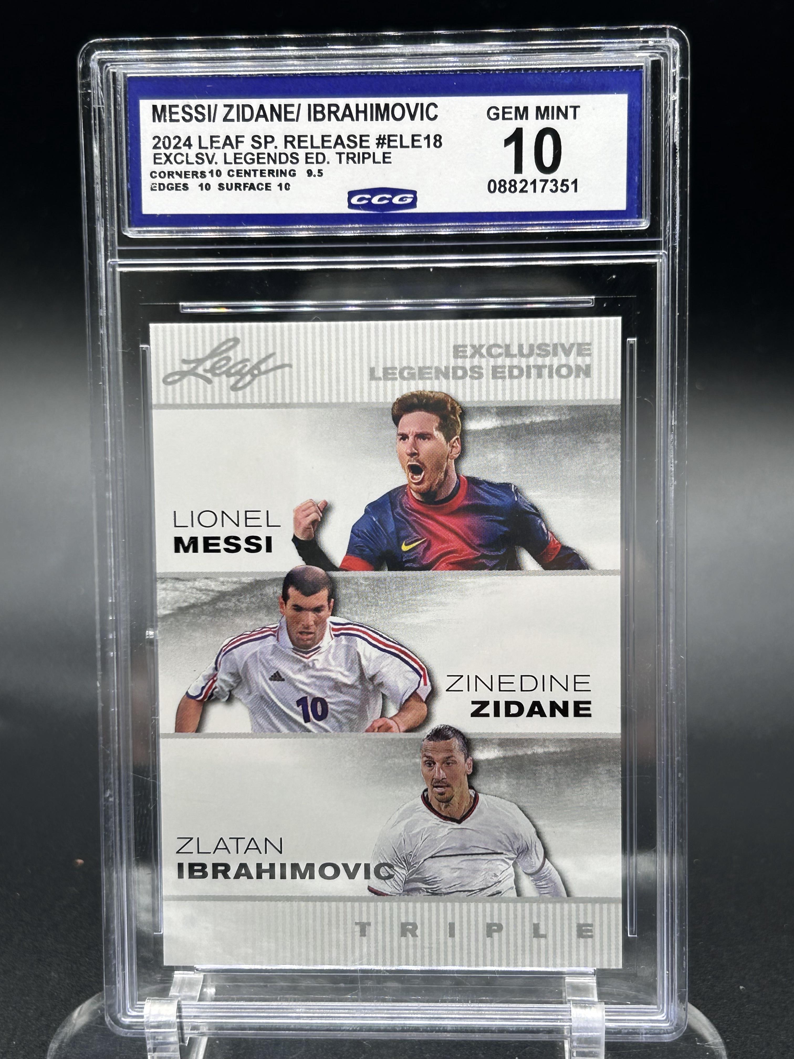 2024 Leaf Sp. Release #ELE18 Messi/Zidane/Ibrahimovic Exclusive Legends Edition