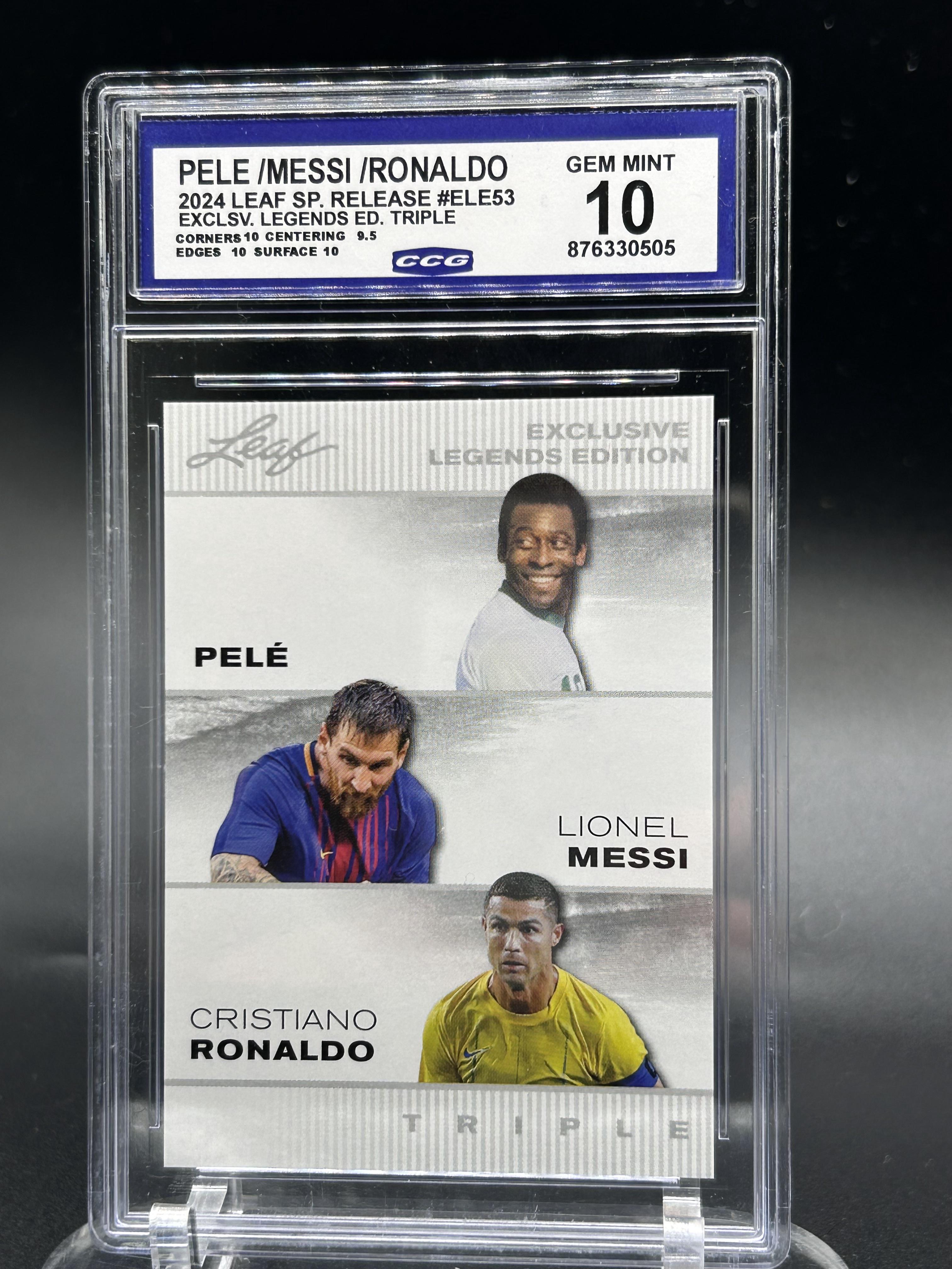2024 Leaf Sp. Release #ELE53 Pele/Messi/Ronaldo Exclusive Legends Edition
