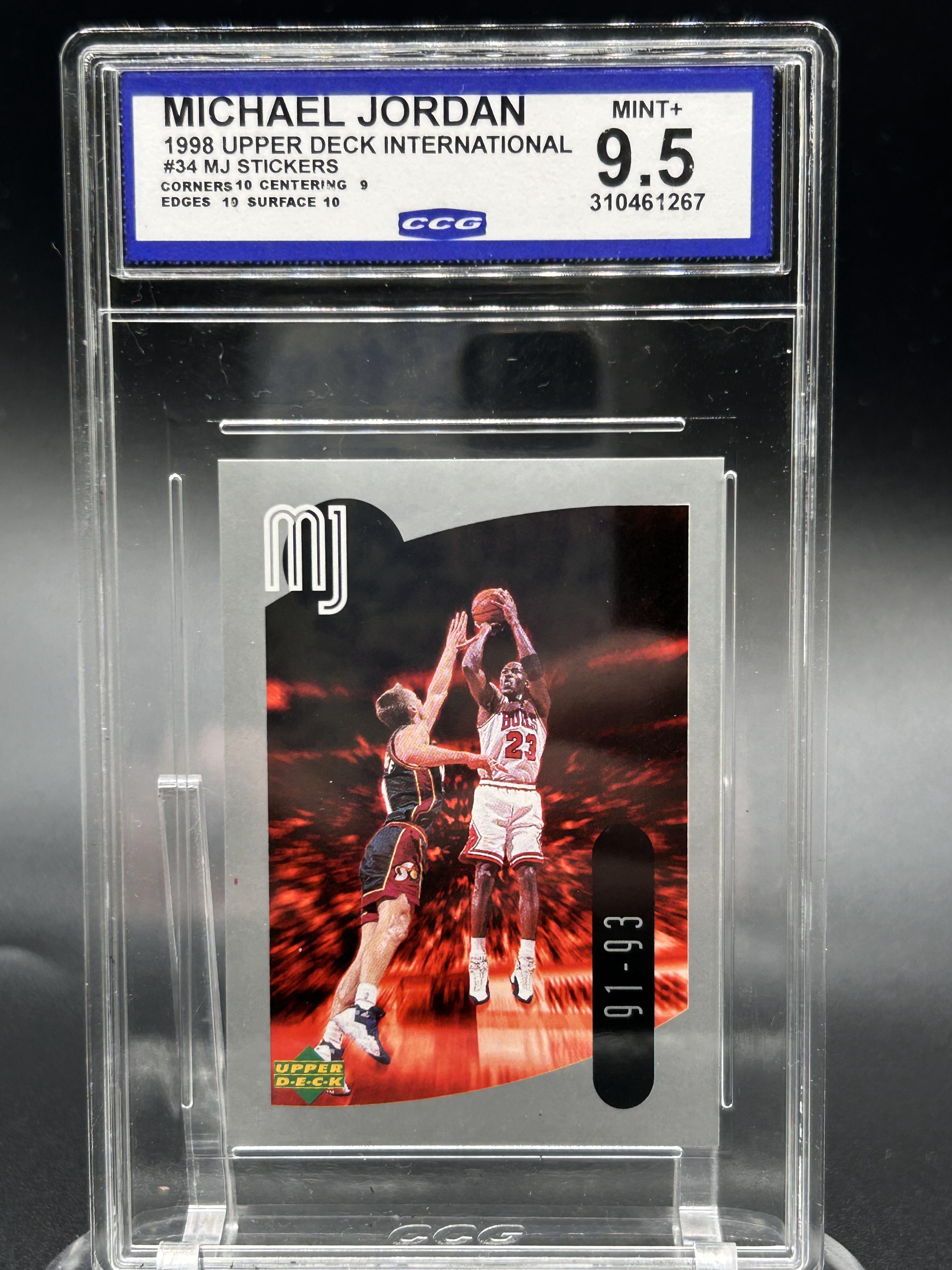 1998 Upper Deck International #34 Michael Jordan MJ Stickers BCCG 9.5