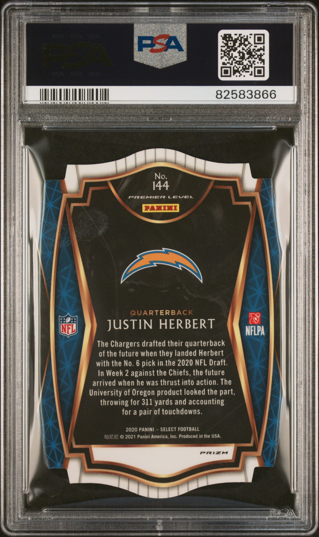 2020 Panini Select #144 Justin Herbert Die-Cut Red Prizm PSA 10