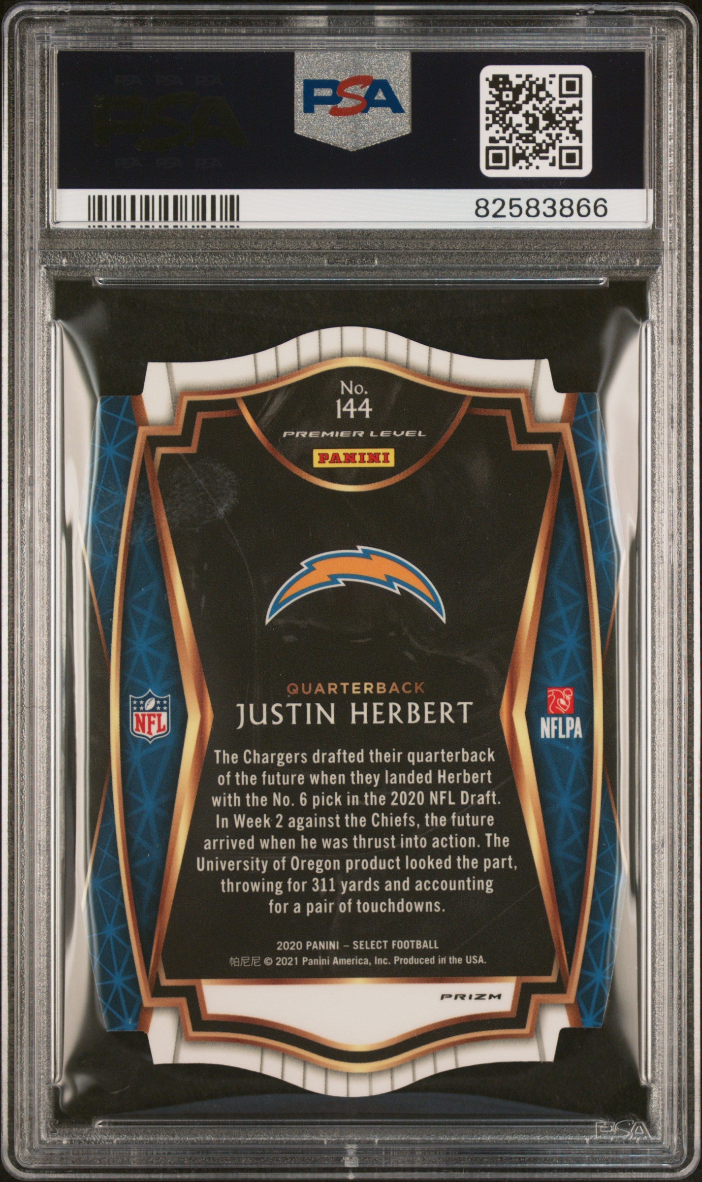 2020 Panini Select #144 Justin Herbert Die-Cut Red Prizm PSA 10