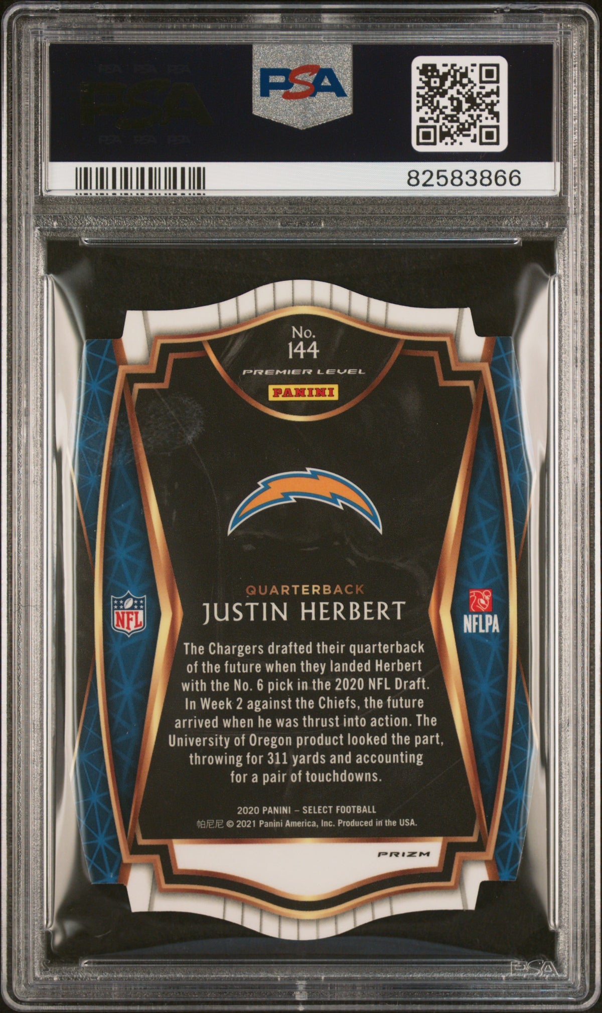 2020 Panini Select #144 Justin Herbert Die-Cut Red Prizm PSA 10