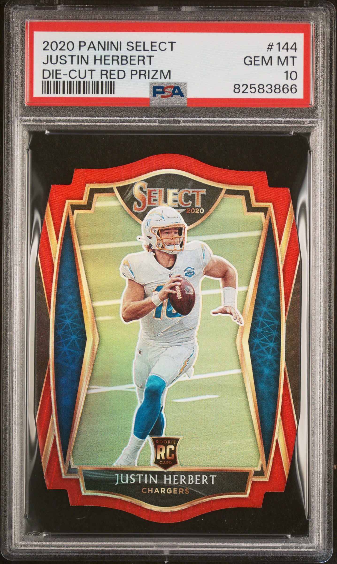 2020 Panini Select #144 Justin Herbert Die-Cut Red Prizm PSA 10