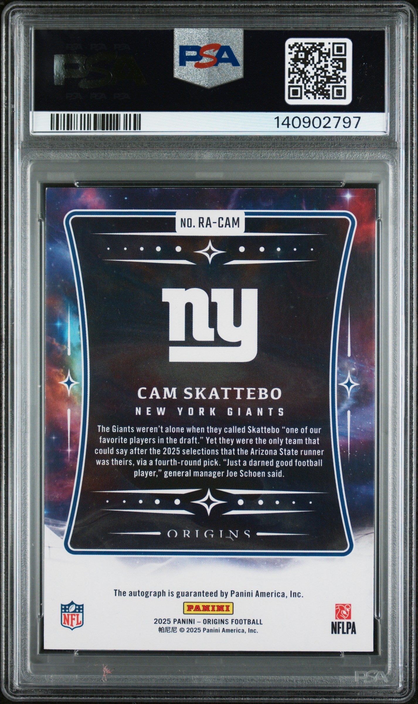 2025 Panini Origins Rookie Autographs #RA-CAM Cam Skattebo PSA 8
