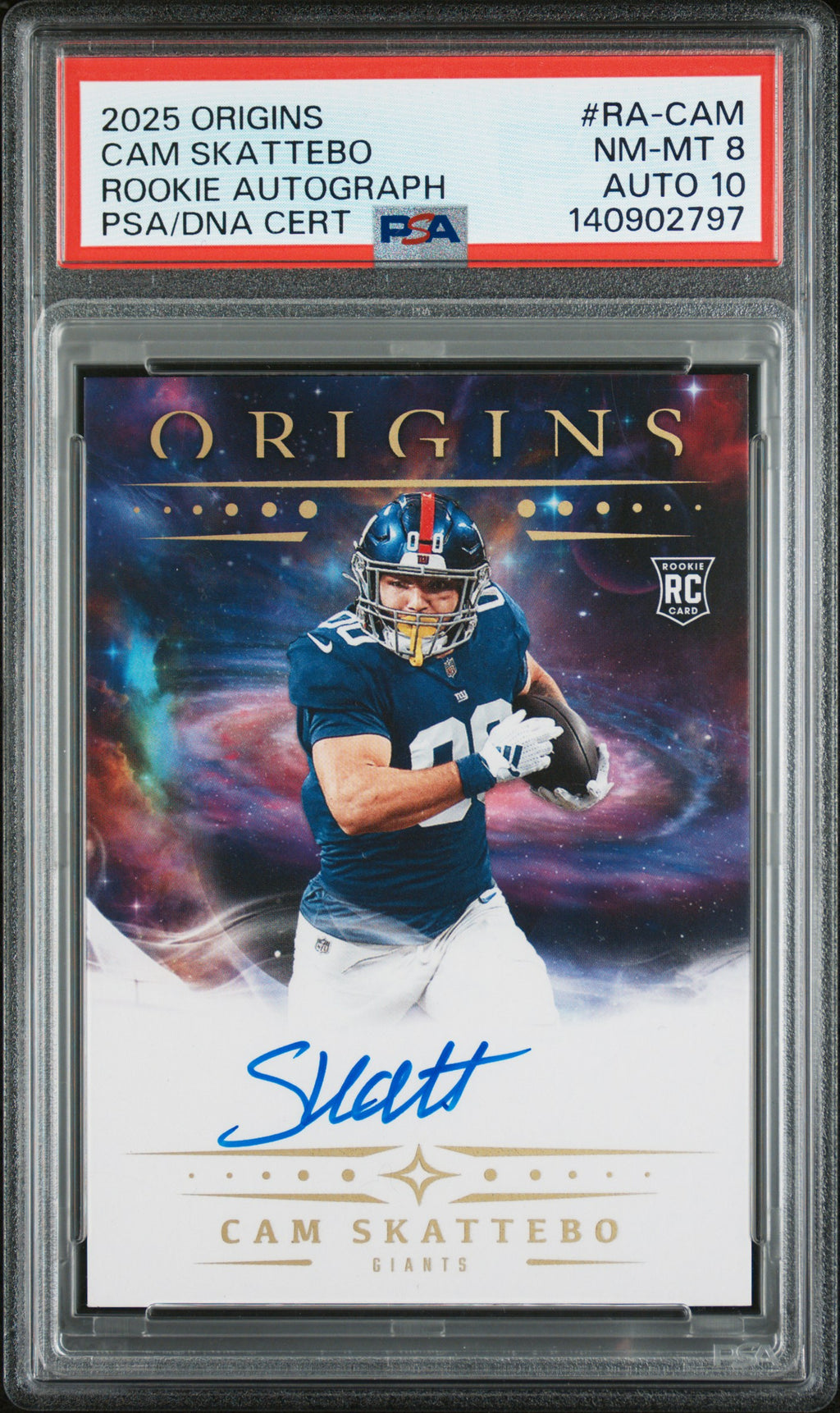 2025 Panini Origins Rookie Autographs #RA-CAM Cam Skattebo PSA 8