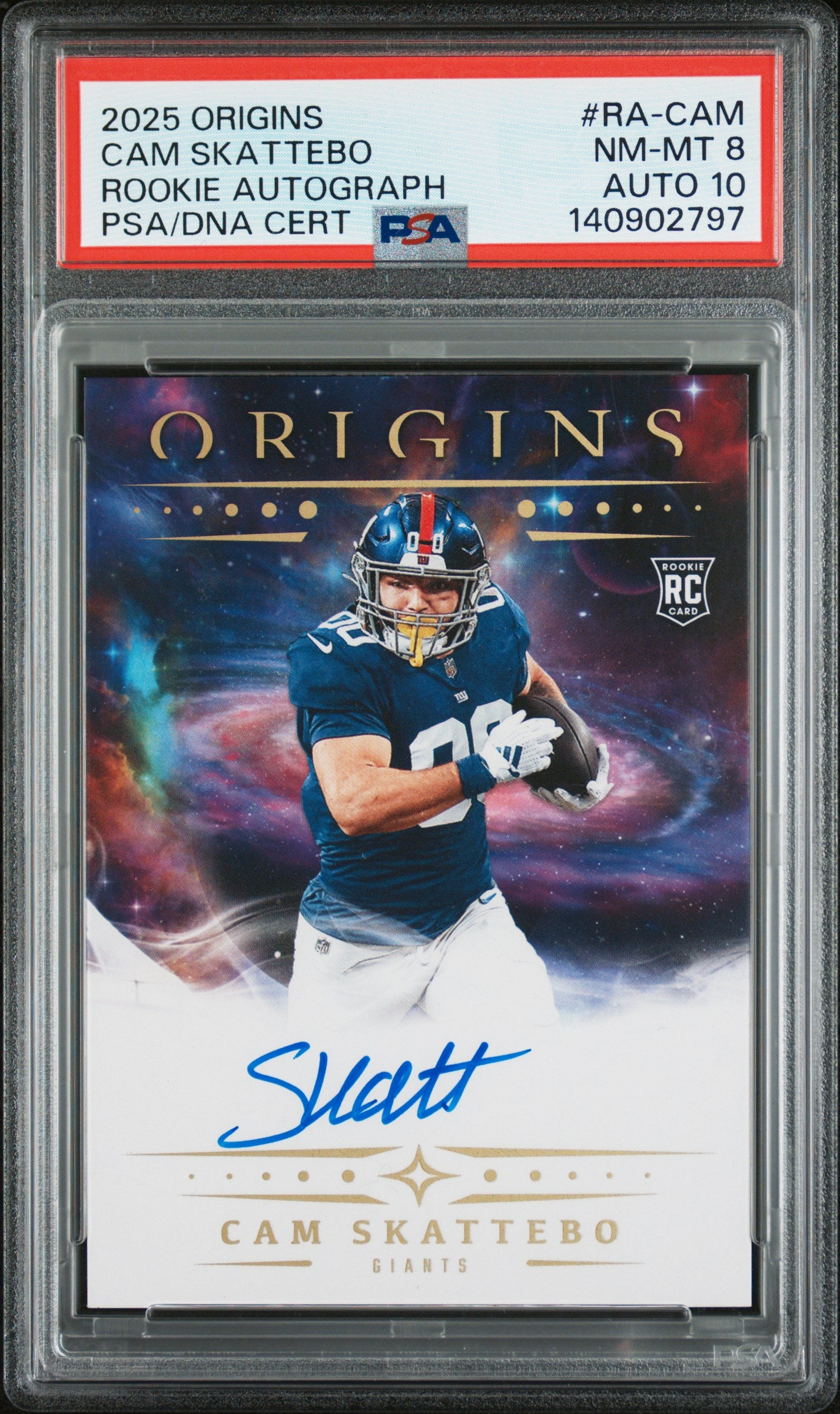 2025 Panini Origins Rookie Autographs #RA-CAM Cam Skattebo PSA 8