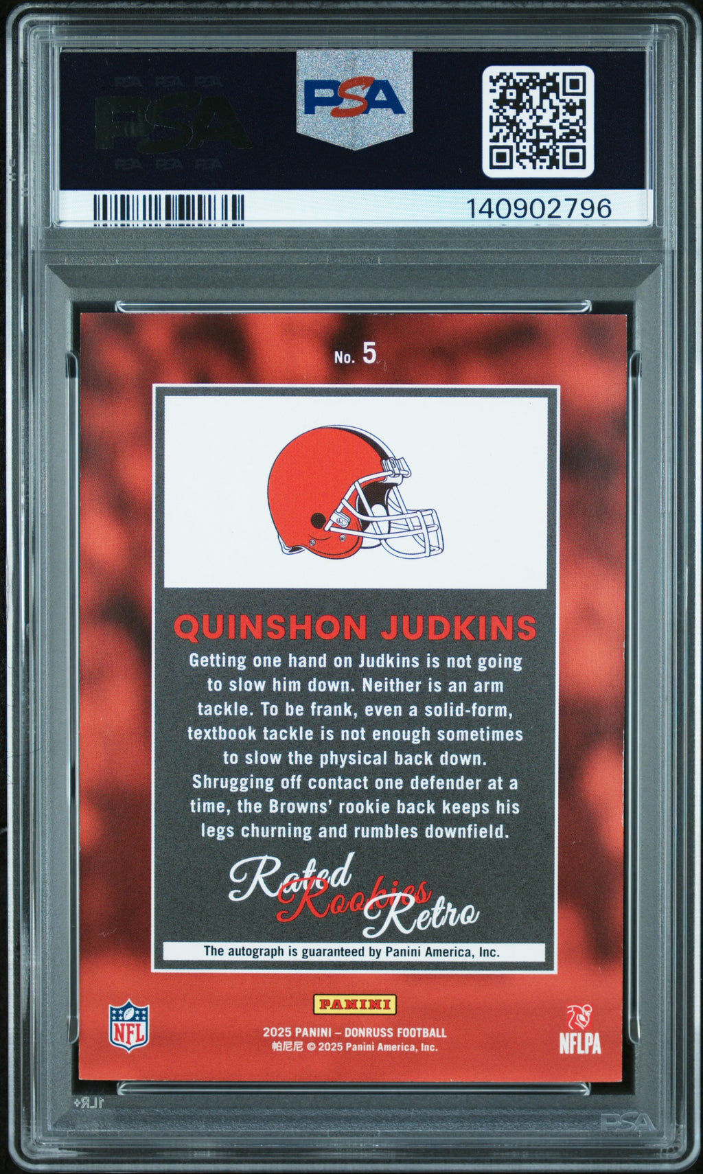 2025 Panini Donruss Rated Rookies Retro #5 Quinshon Judkins PSA 8