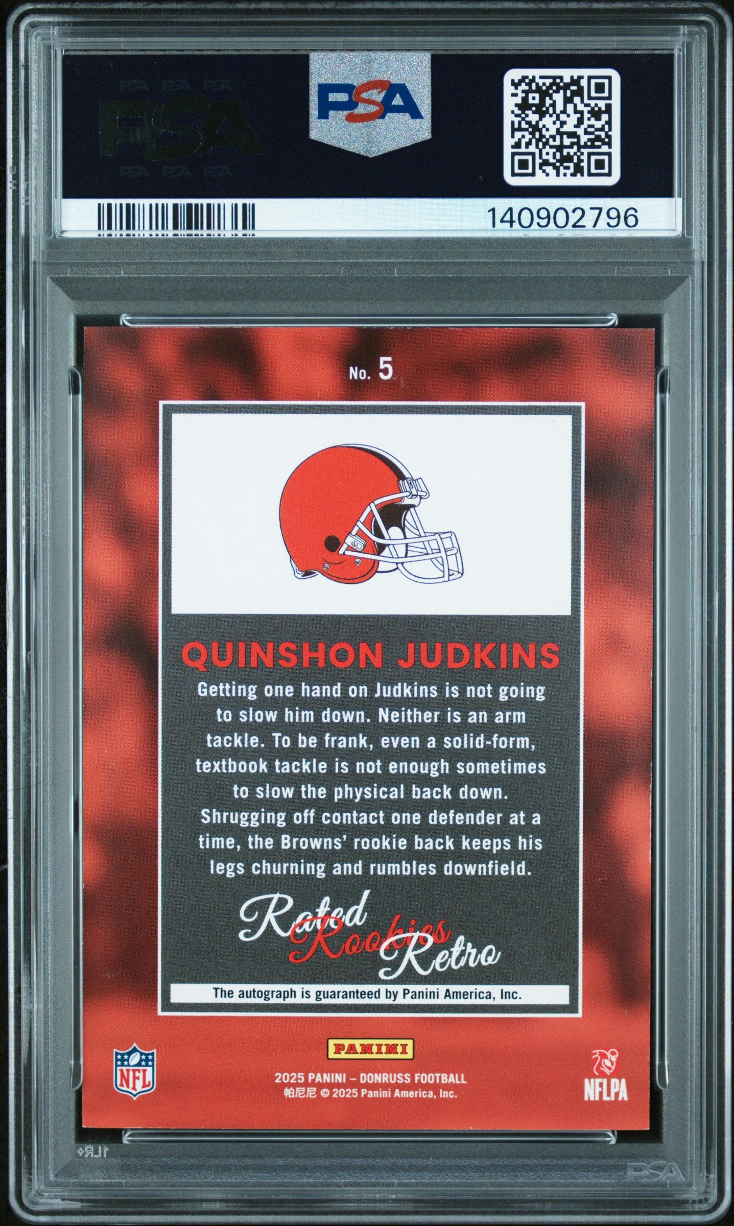 2025 Panini Donruss Rated Rookies Retro #5 Quinshon Judkins PSA 8