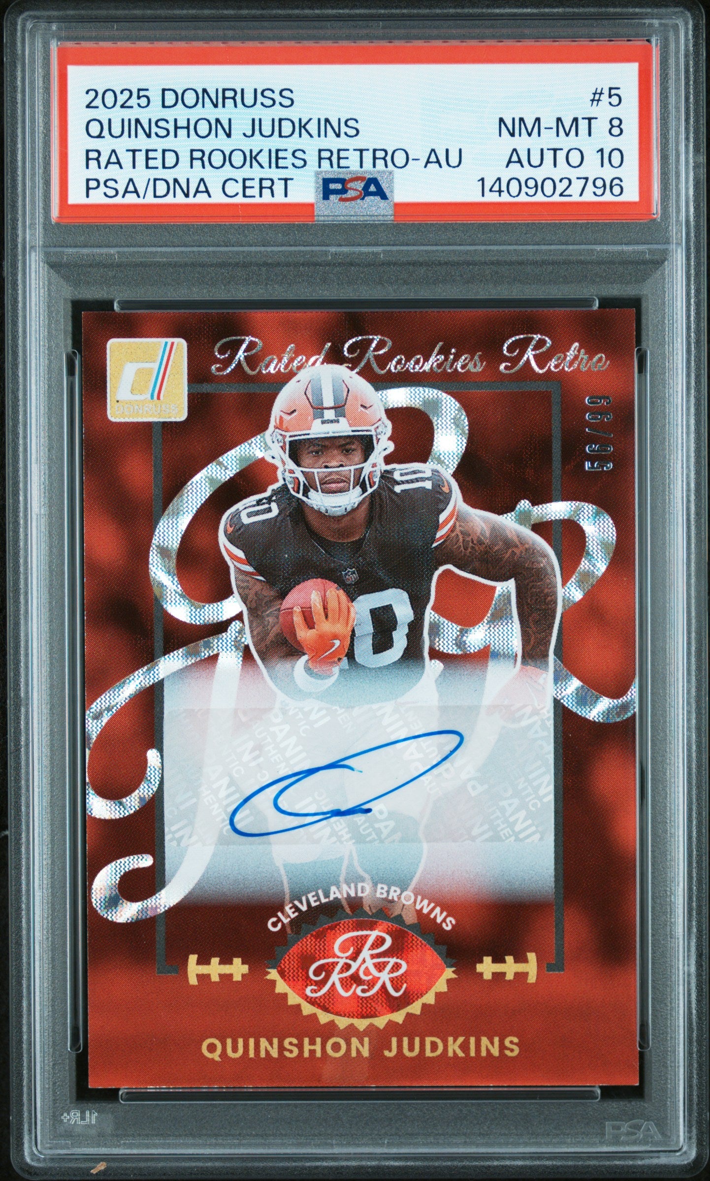 2025 Panini Donruss Rated Rookies Retro #5 Quinshon Judkins PSA 8