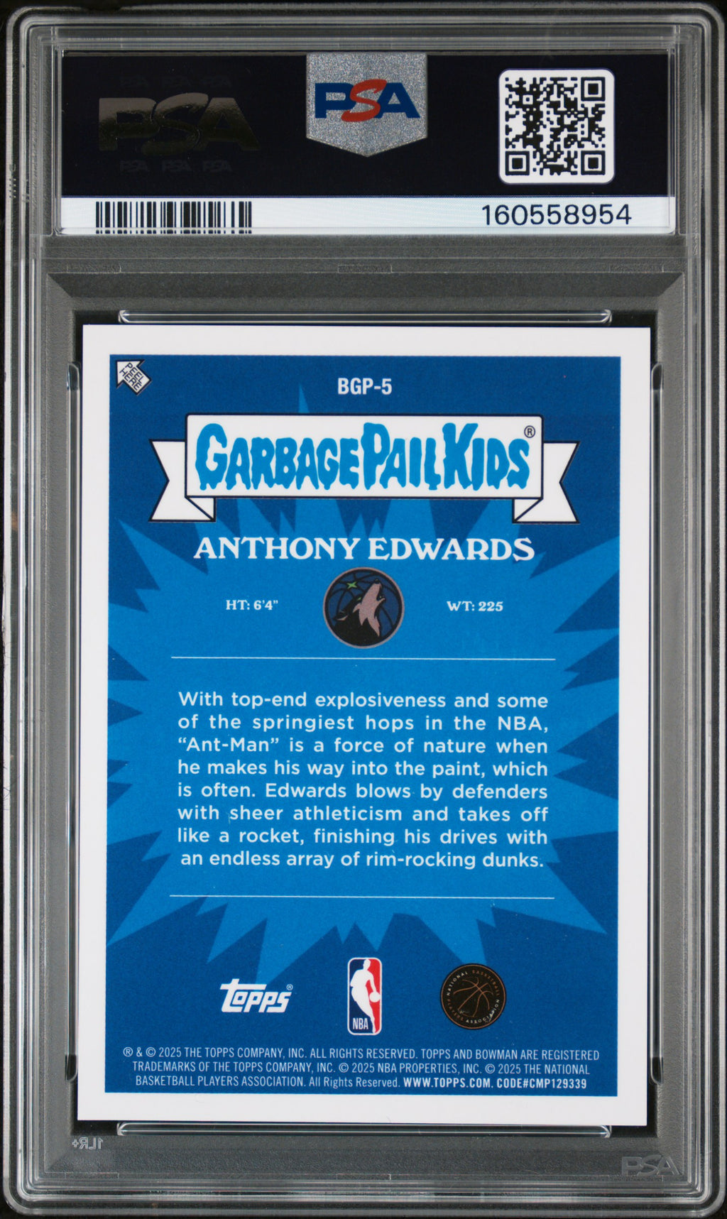 2025 Bowman Chrome Bowman Garbage Pail Kids NBA #BGP-5 Anthony Edwards PSA 8