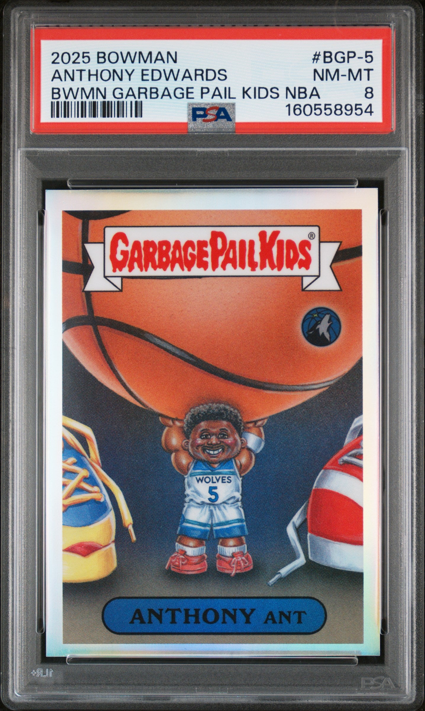 2025 Bowman Chrome Bowman Garbage Pail Kids NBA #BGP-5 Anthony Edwards PSA 8