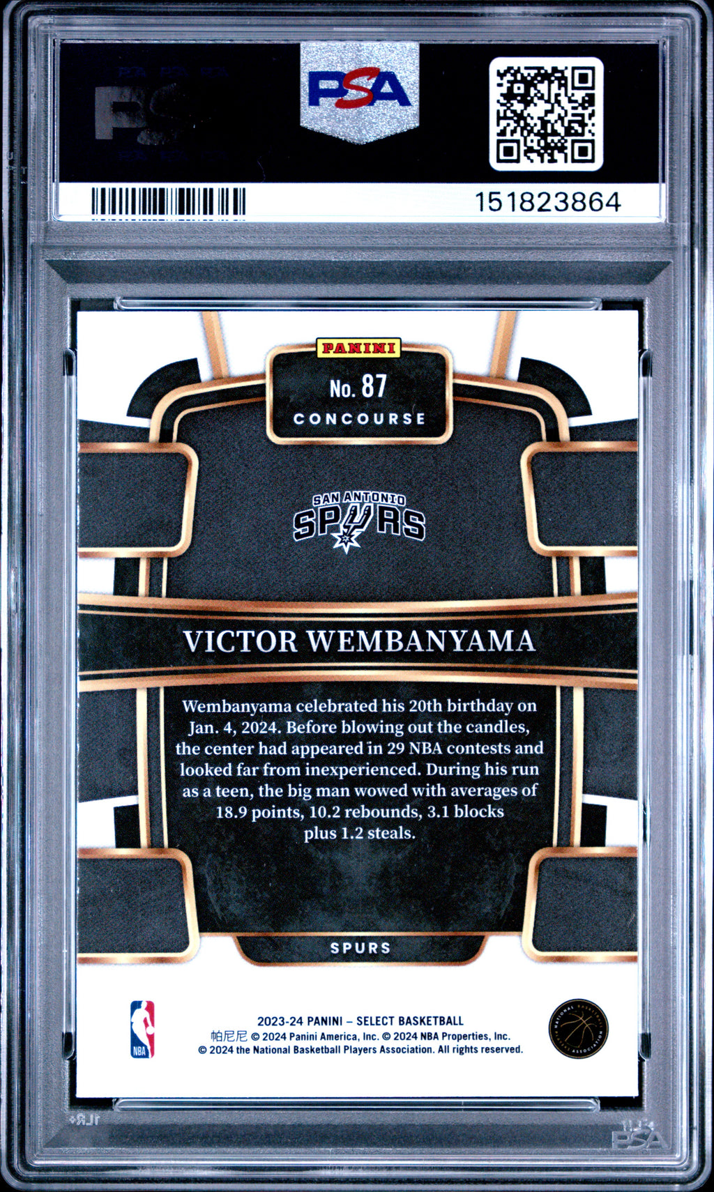 2023 Panini Select #87 Victor Wembanyama Blue PSA 10