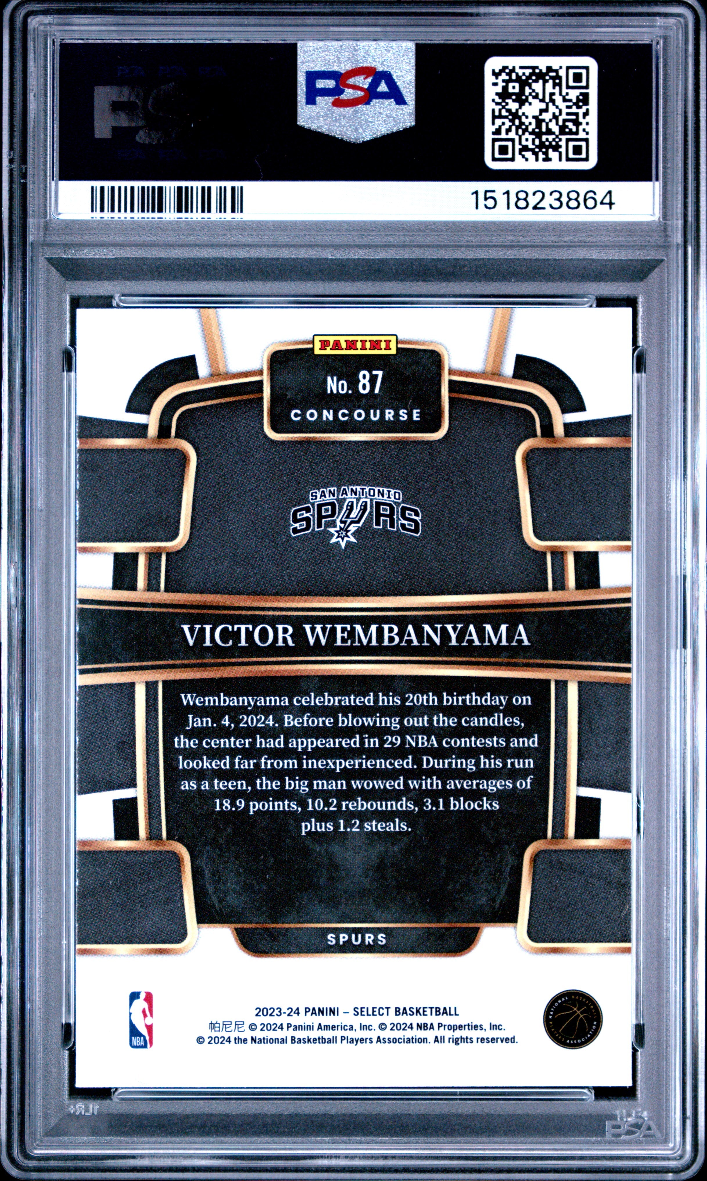 2023 Panini Select #87 Victor Wembanyama Blue PSA 10