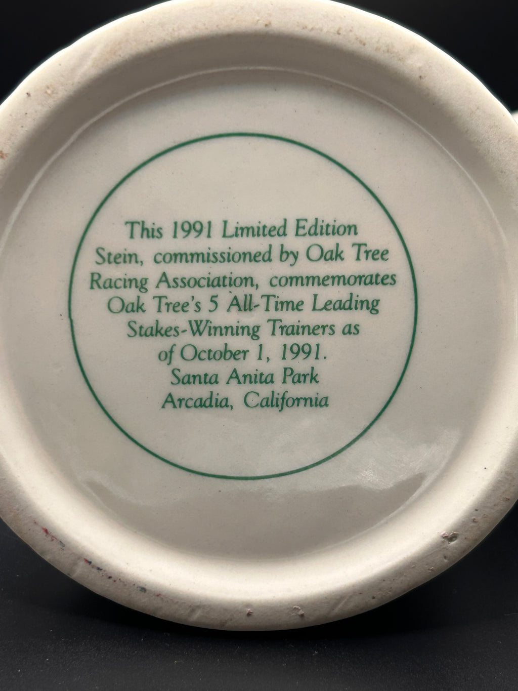 1991 Oak Tree Racing All-TIme Leading Stakes-Winning Trainers Commemorative Stein