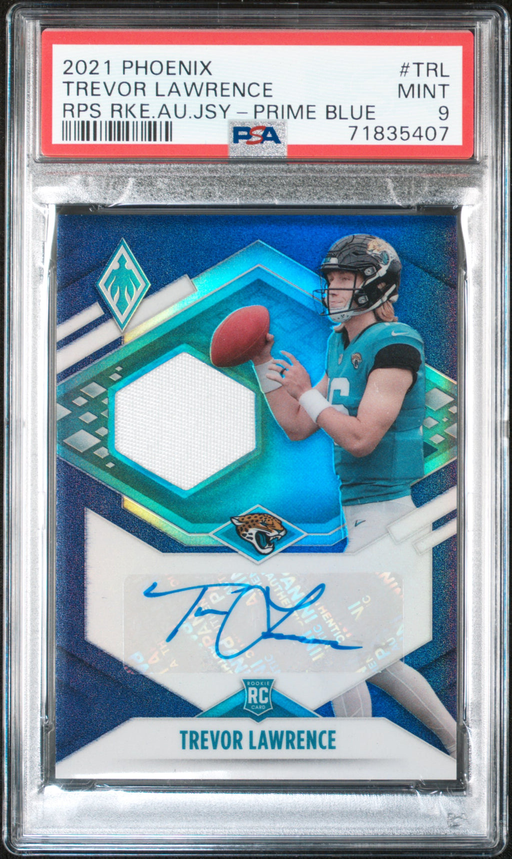 2021 Panini Phoenix Rookie Auto Jersey #TRL Trevor Lawrence Prime Blue PSA 9