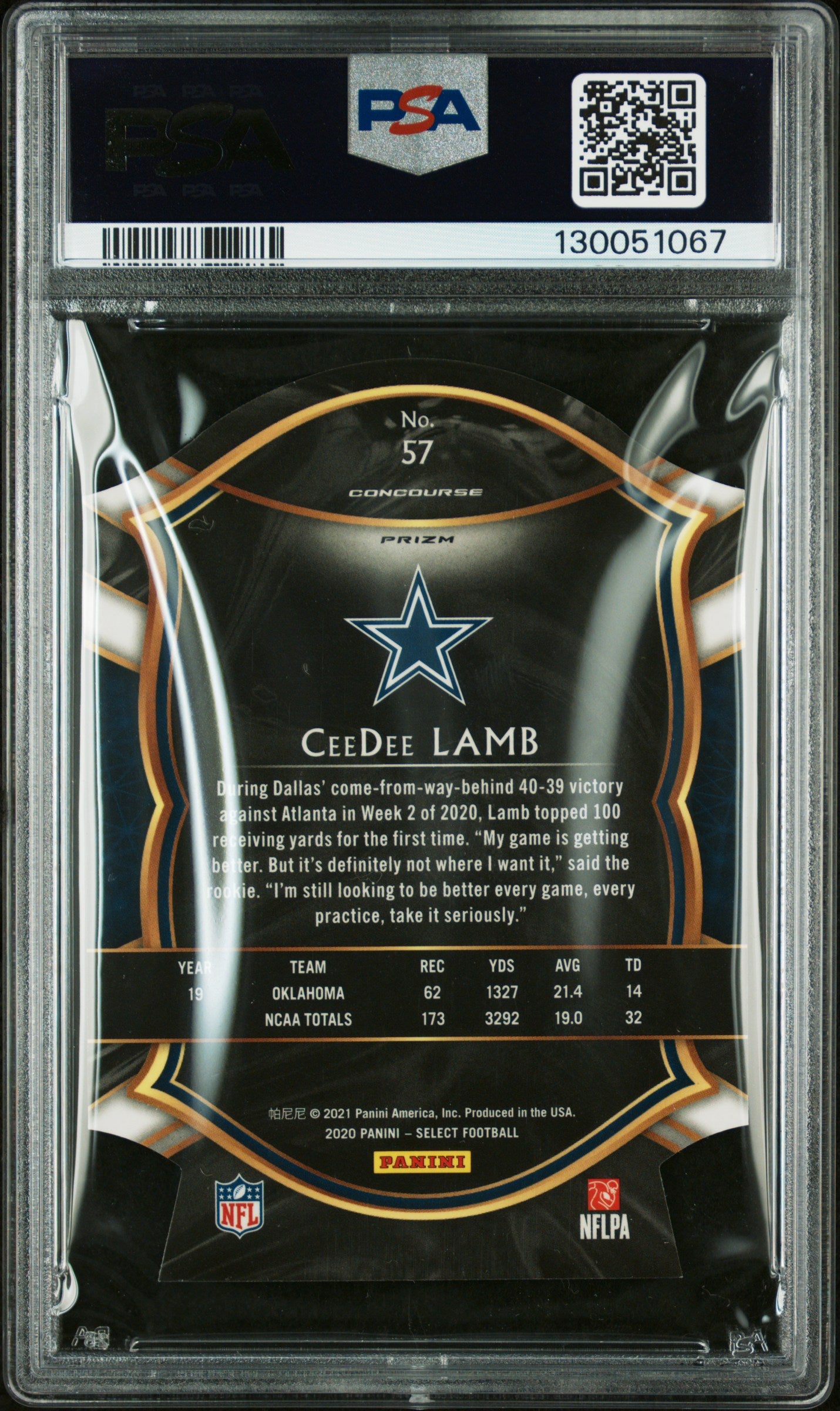 2020 Panini Select #57 Ceedee Lamb Die-Cut Light Blue Prizm PSA 9