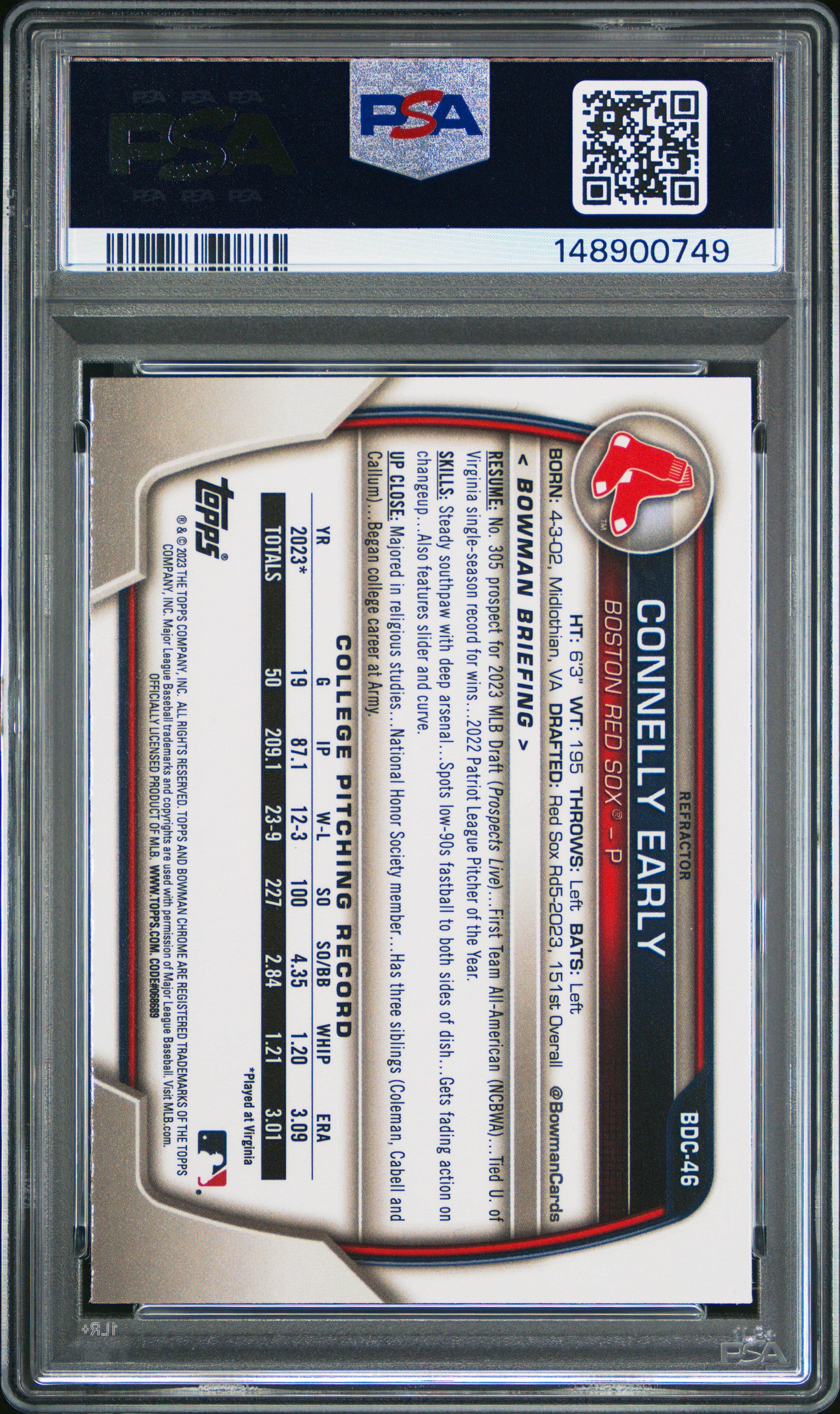 2023 Bowman Draft #BDC46 Connelly Early Chrome-Refractor PSA 10