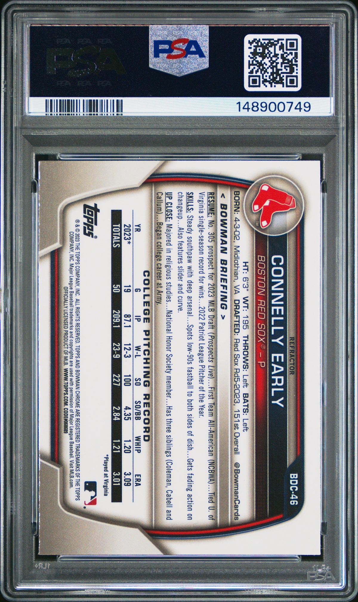 2023 Bowman Draft #BDC46 Connelly Early Chrome-Refractor PSA 10