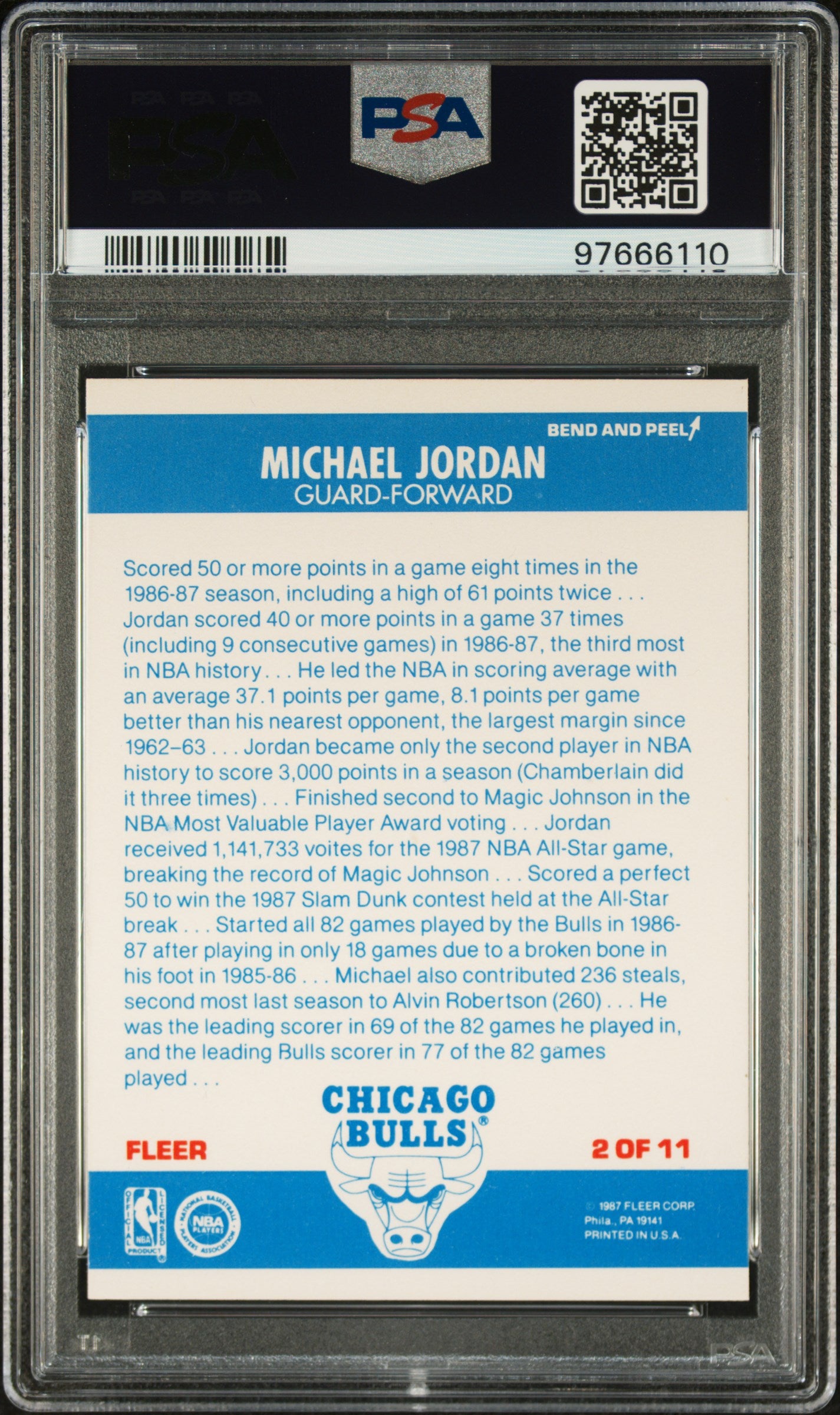 1987 Fleer Sticker #2 Michael Jordan PSA 9