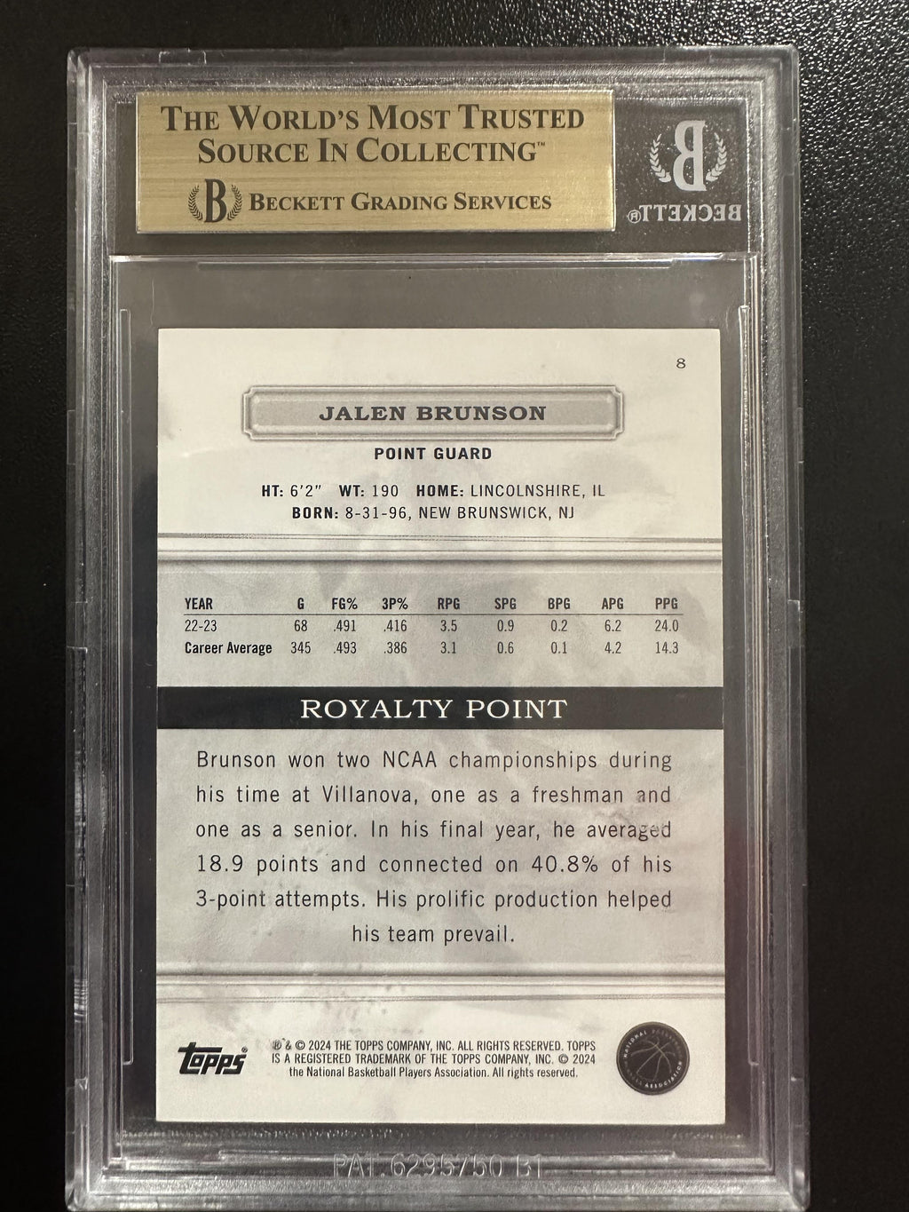 2023-24 Topps Royalty Purple #8 Jalen Brunson BGS 9.5
