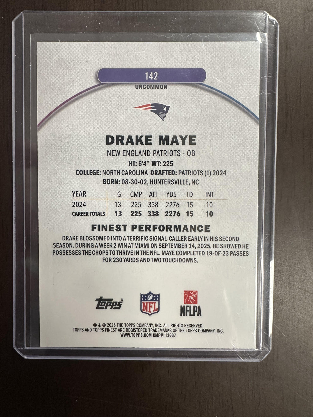 2025 Finest #142 Drake Maye