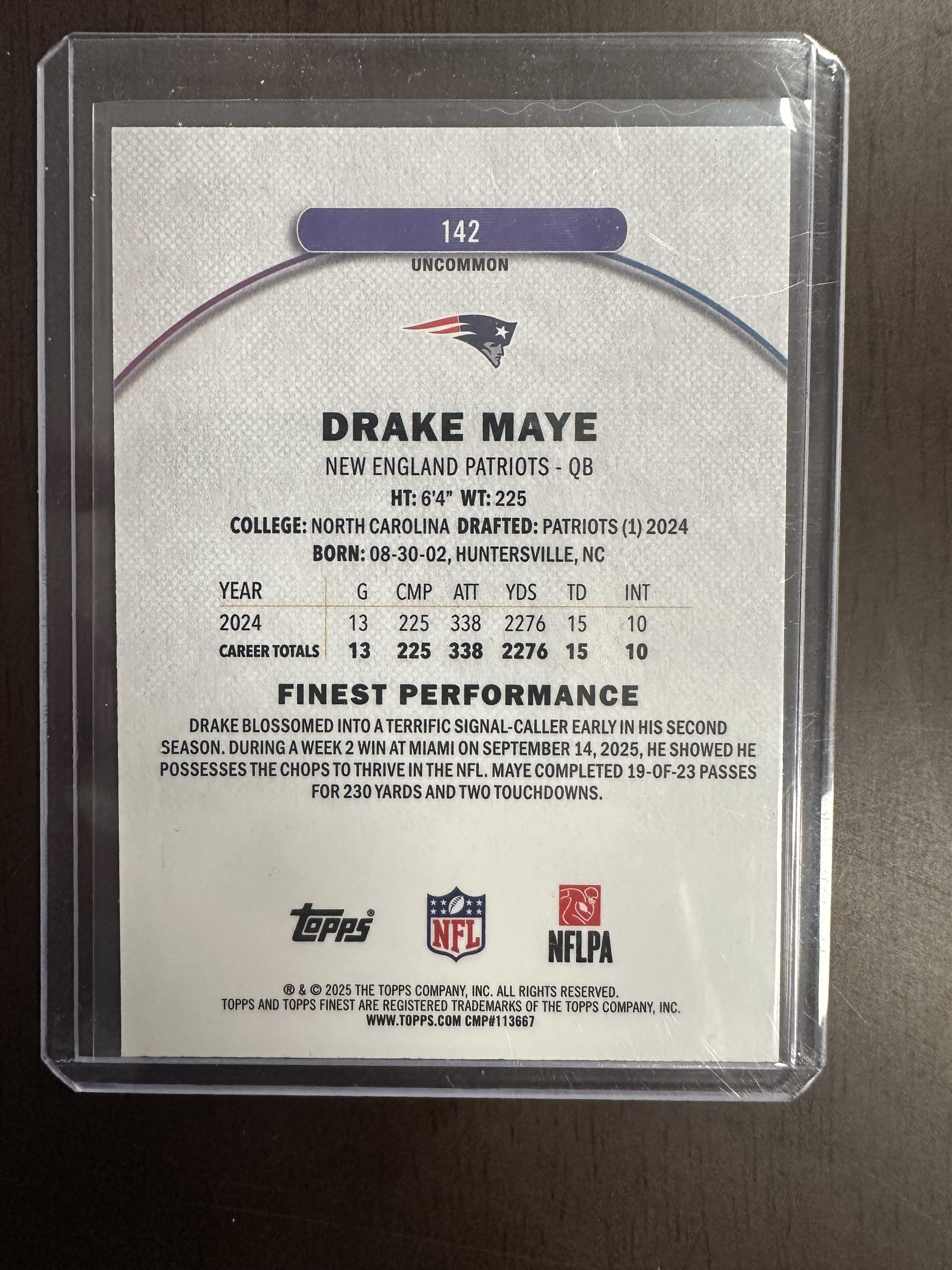 2025 Finest #142 Drake Maye