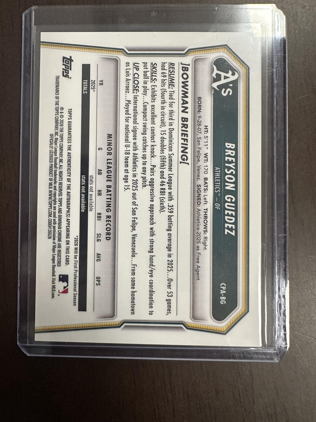 Boman Chrome Breyson Guedez Topps Certified Autograph #/150